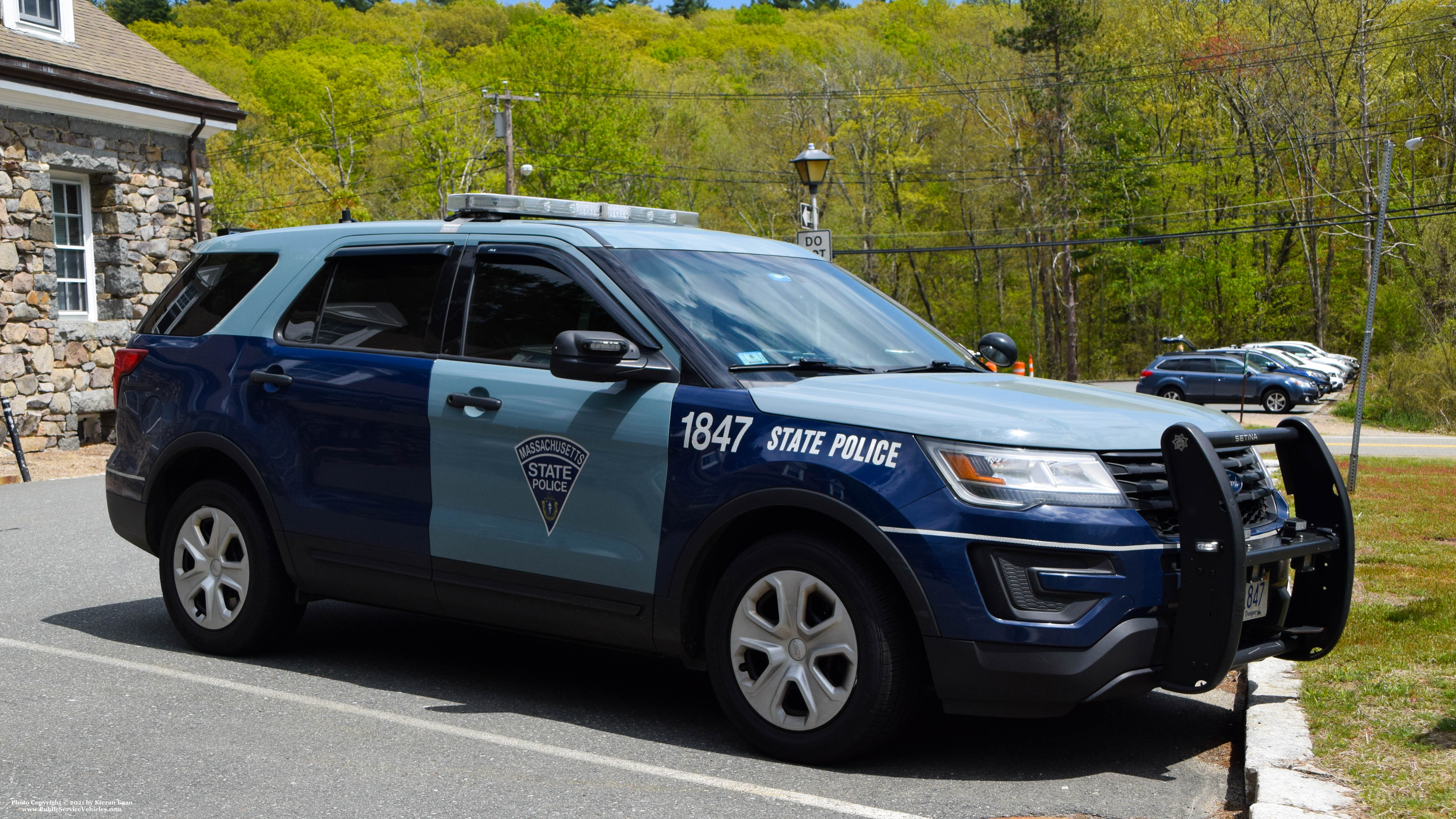 A photo  of Massachusetts State Police
            Cruiser 1847, a 2017 Ford Police Interceptor Utility             taken by Kieran Egan