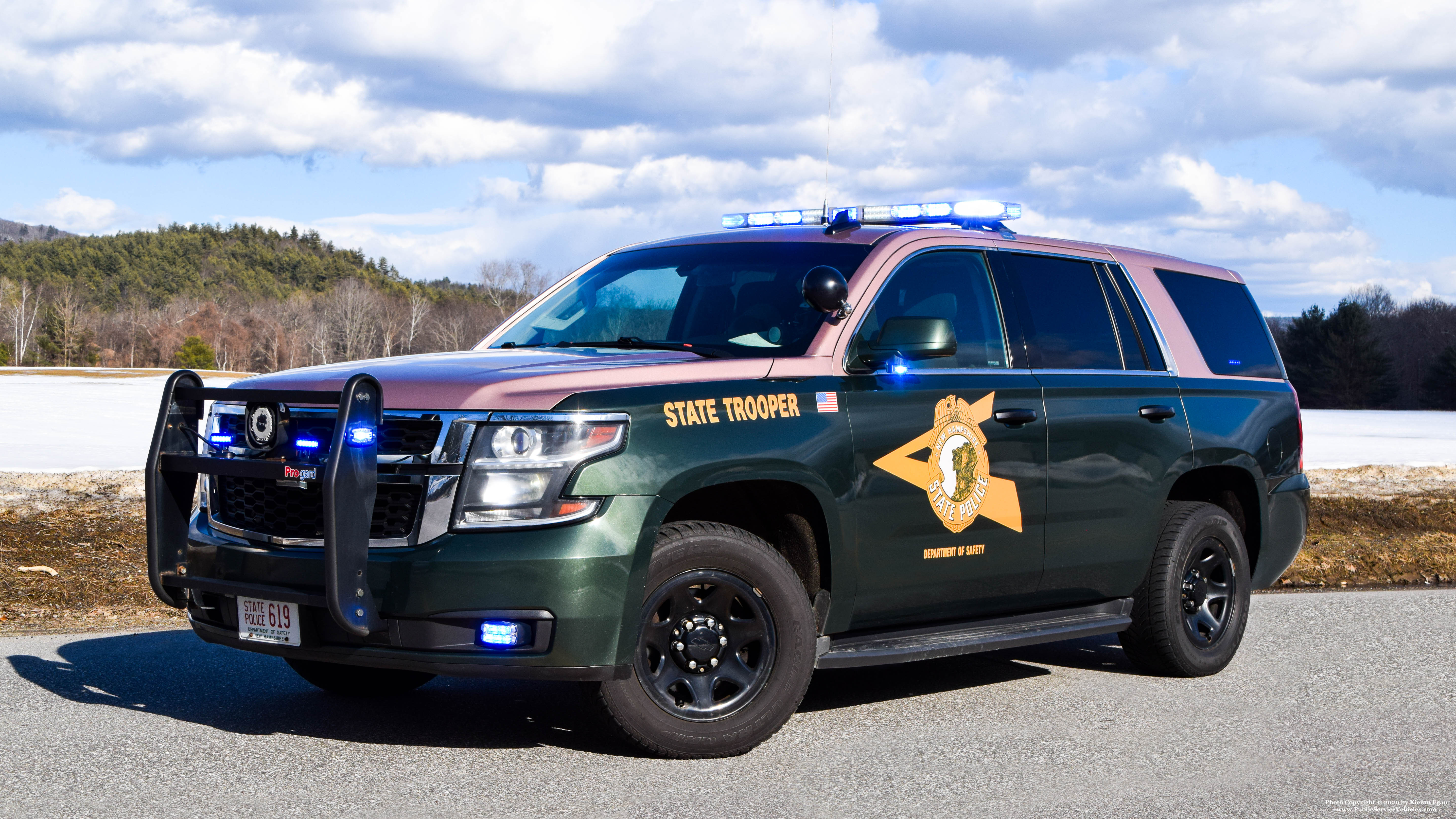 A photo  of New Hampshire State Police
            Cruiser 619, a 2016 Chevrolet Tahoe             taken by Kieran Egan