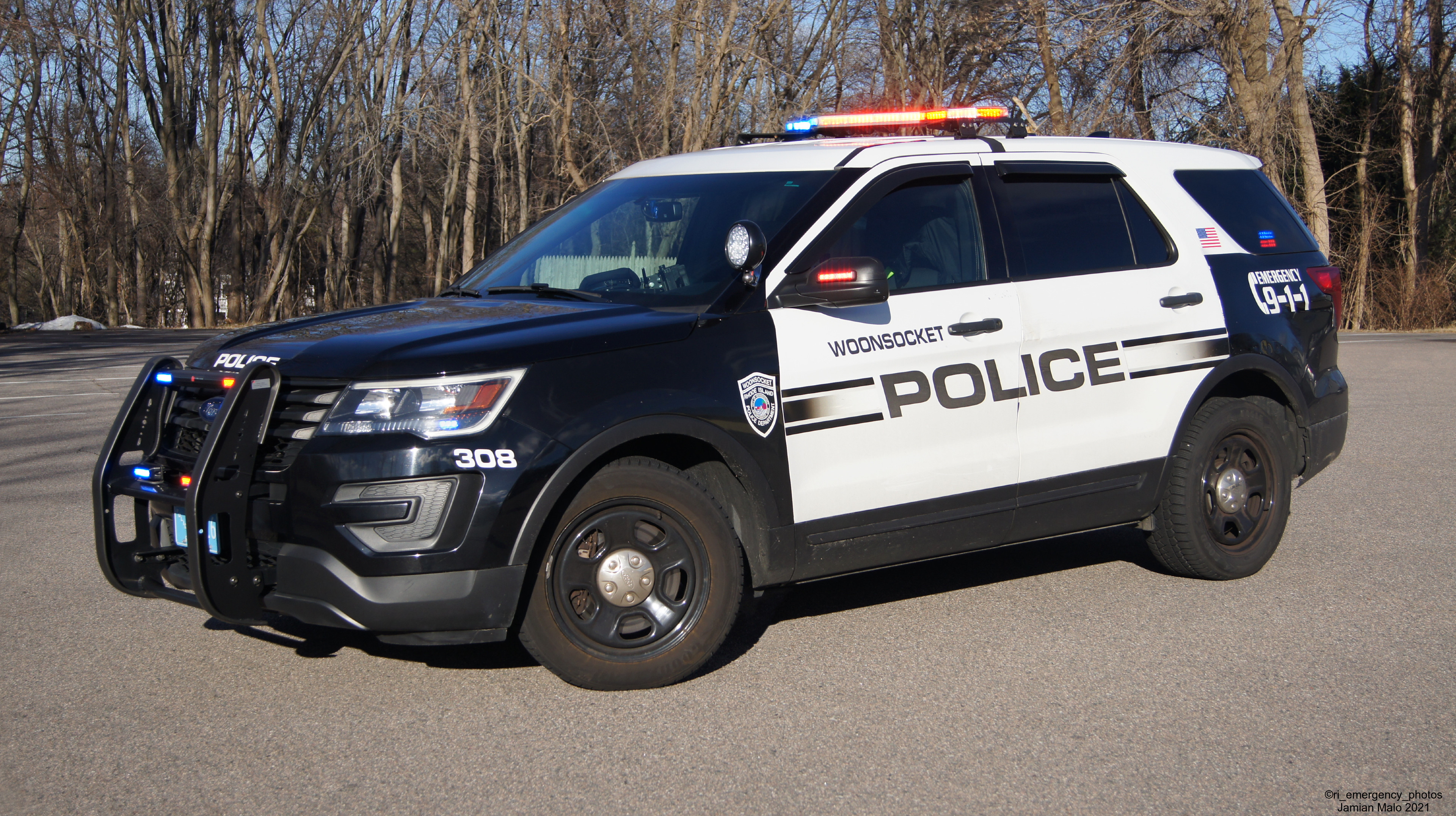 A photo  of Woonsocket Police
            Cruiser 308, a 2016-2018 Ford Police Interceptor Utility             taken by Jamian Malo