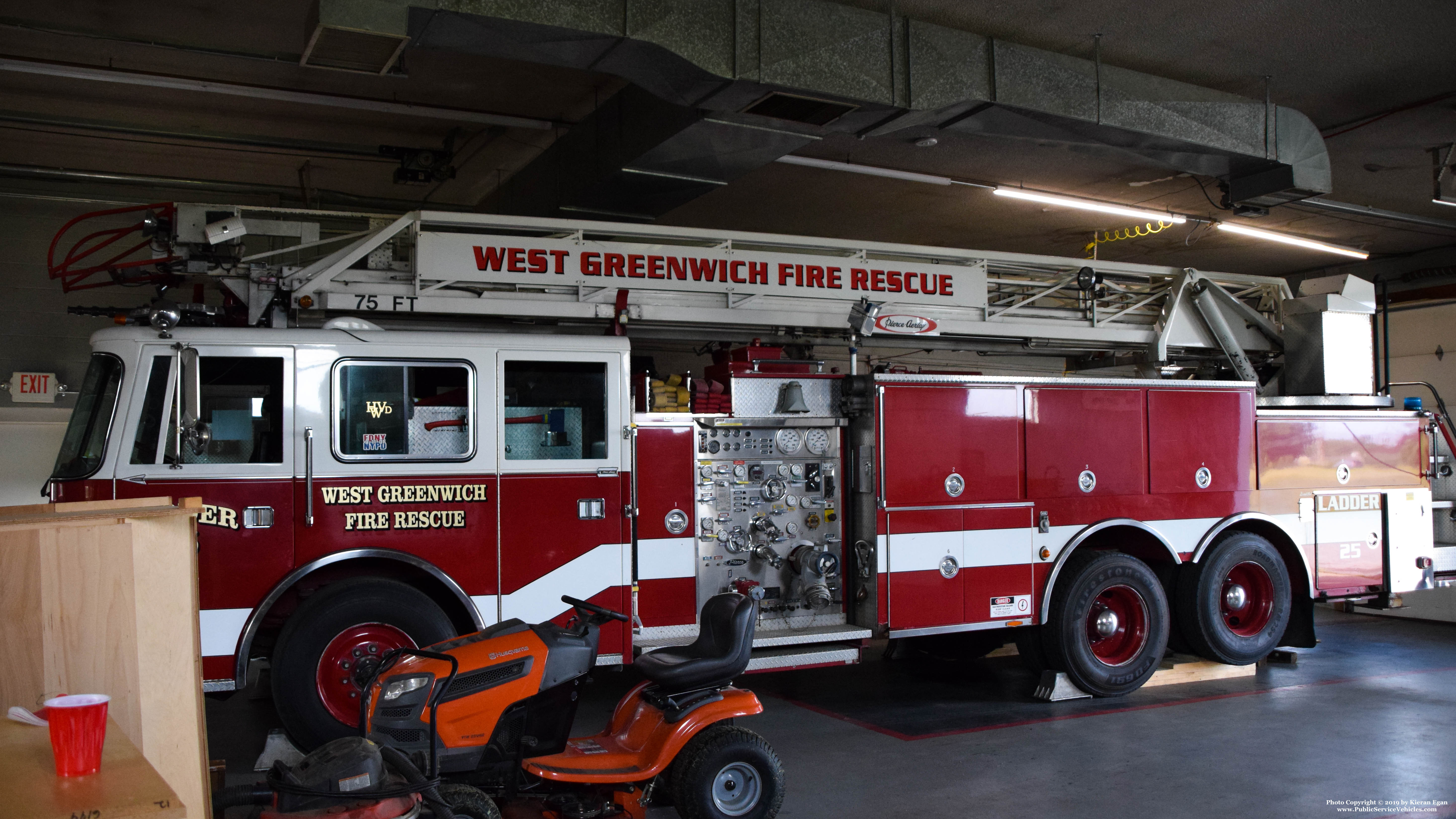 A photo  of West Greenwich Volunteer Fire District
            Ladder 25, a 1993 Pierce Arrow             taken by Kieran Egan