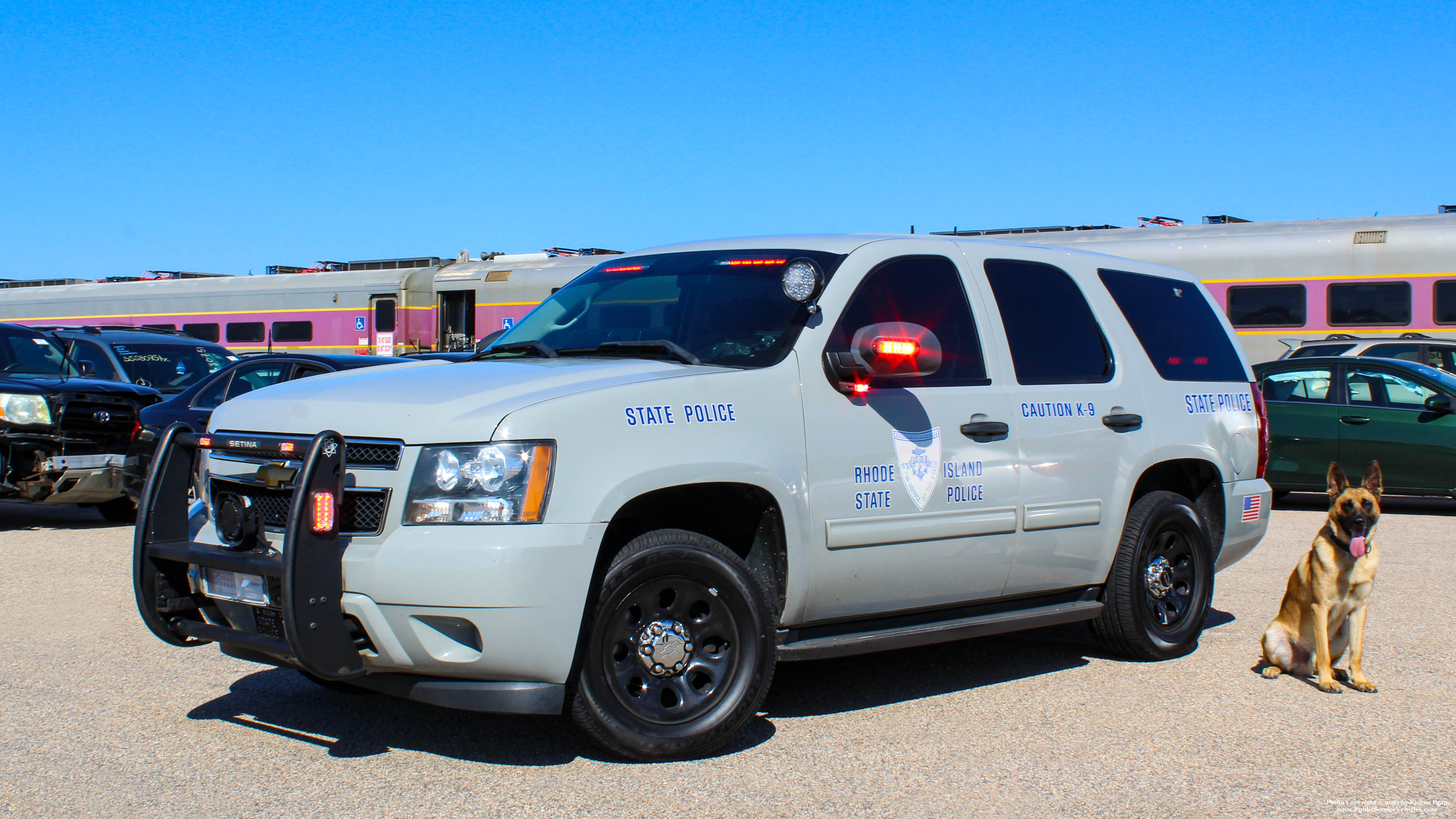 A photo  of Rhode Island State Police
            Cruiser 108, a 2013 Chevrolet Tahoe             taken by Kieran Egan