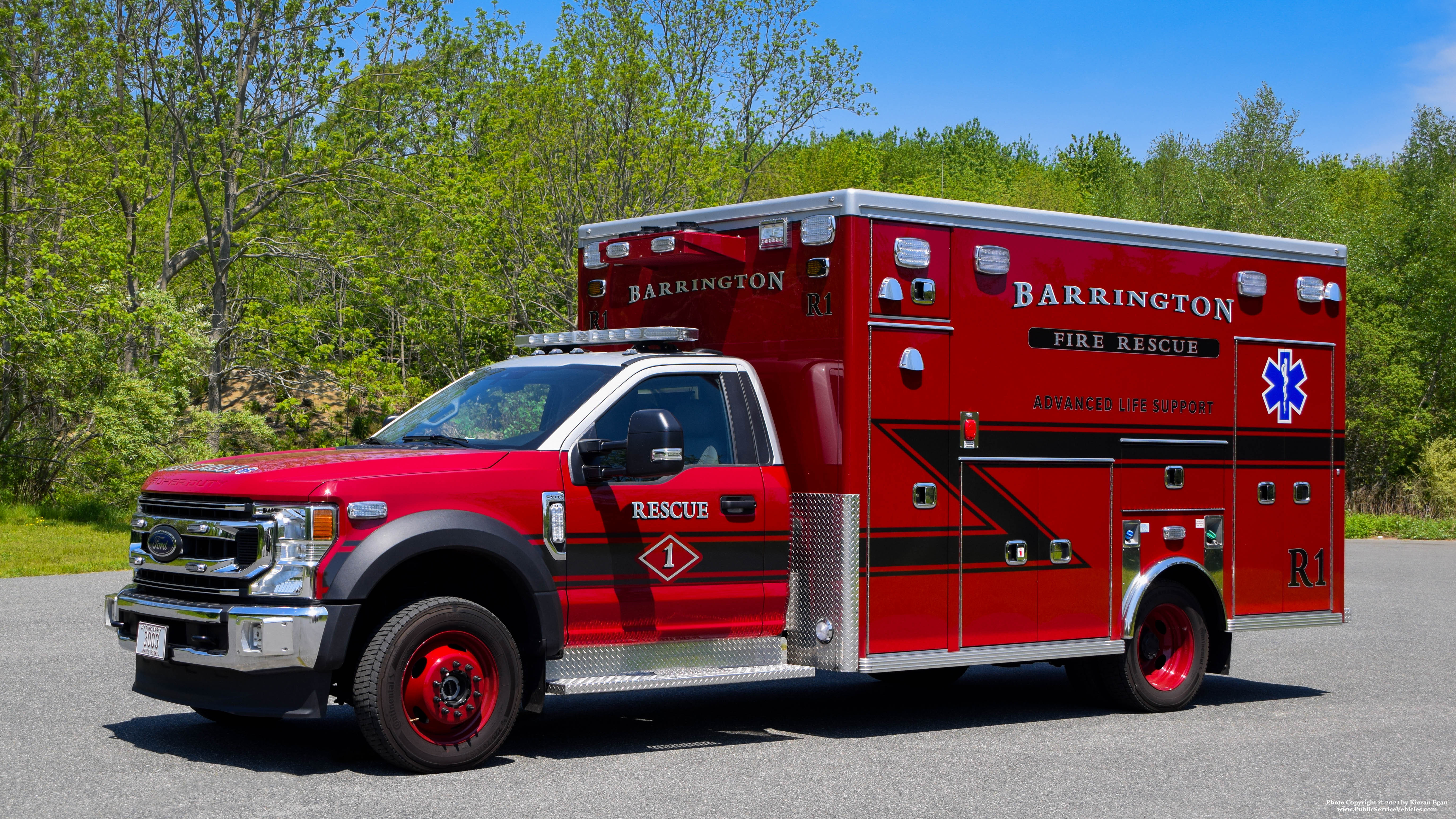 A photo  of Barrington Fire
            Rescue 1, a 2020 Ford F-550/Life Line             taken by Kieran Egan