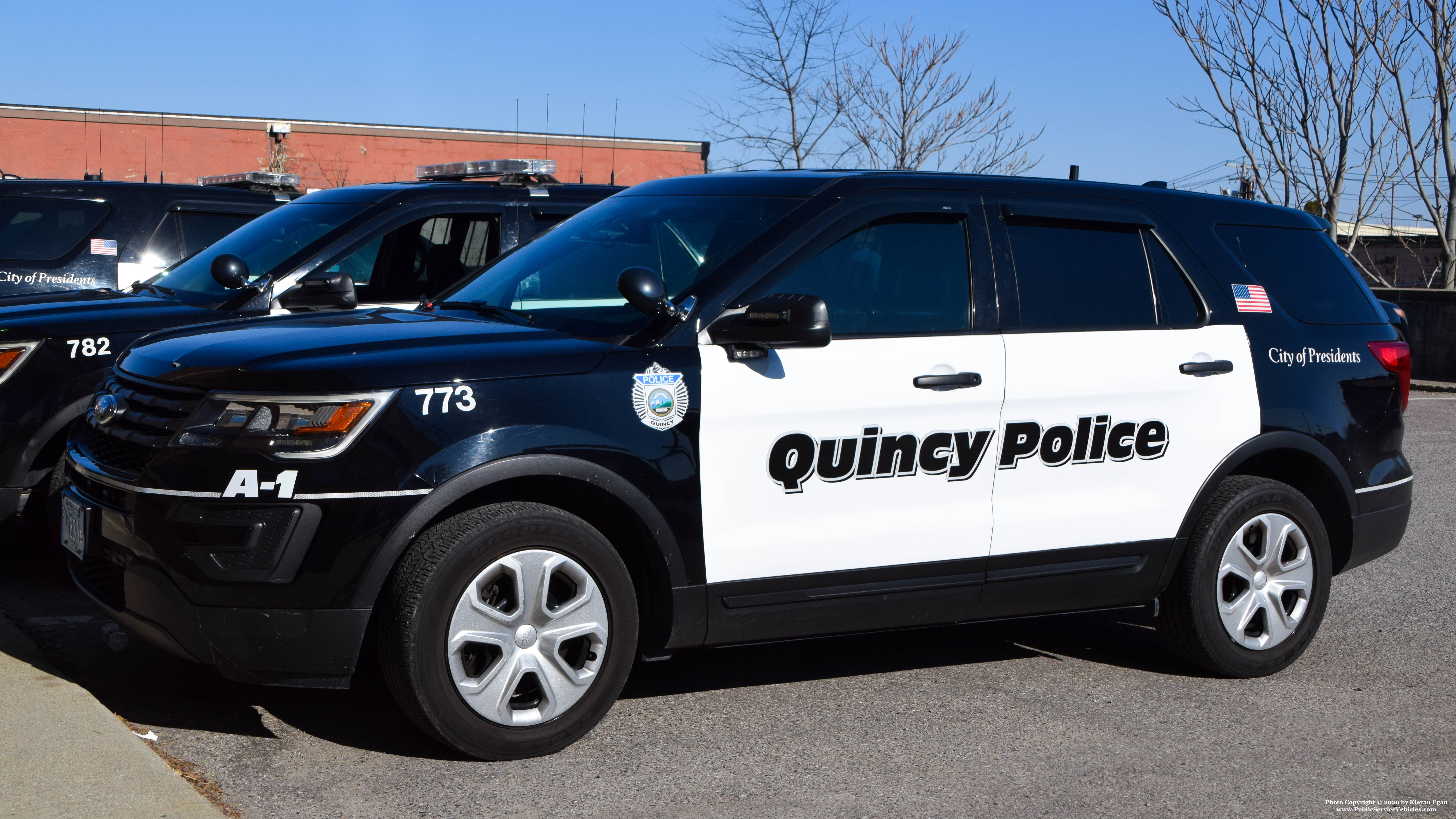 A photo  of Quincy Police
            Cruiser 773, a 2017 Ford Police Interceptor Utility             taken by Kieran Egan