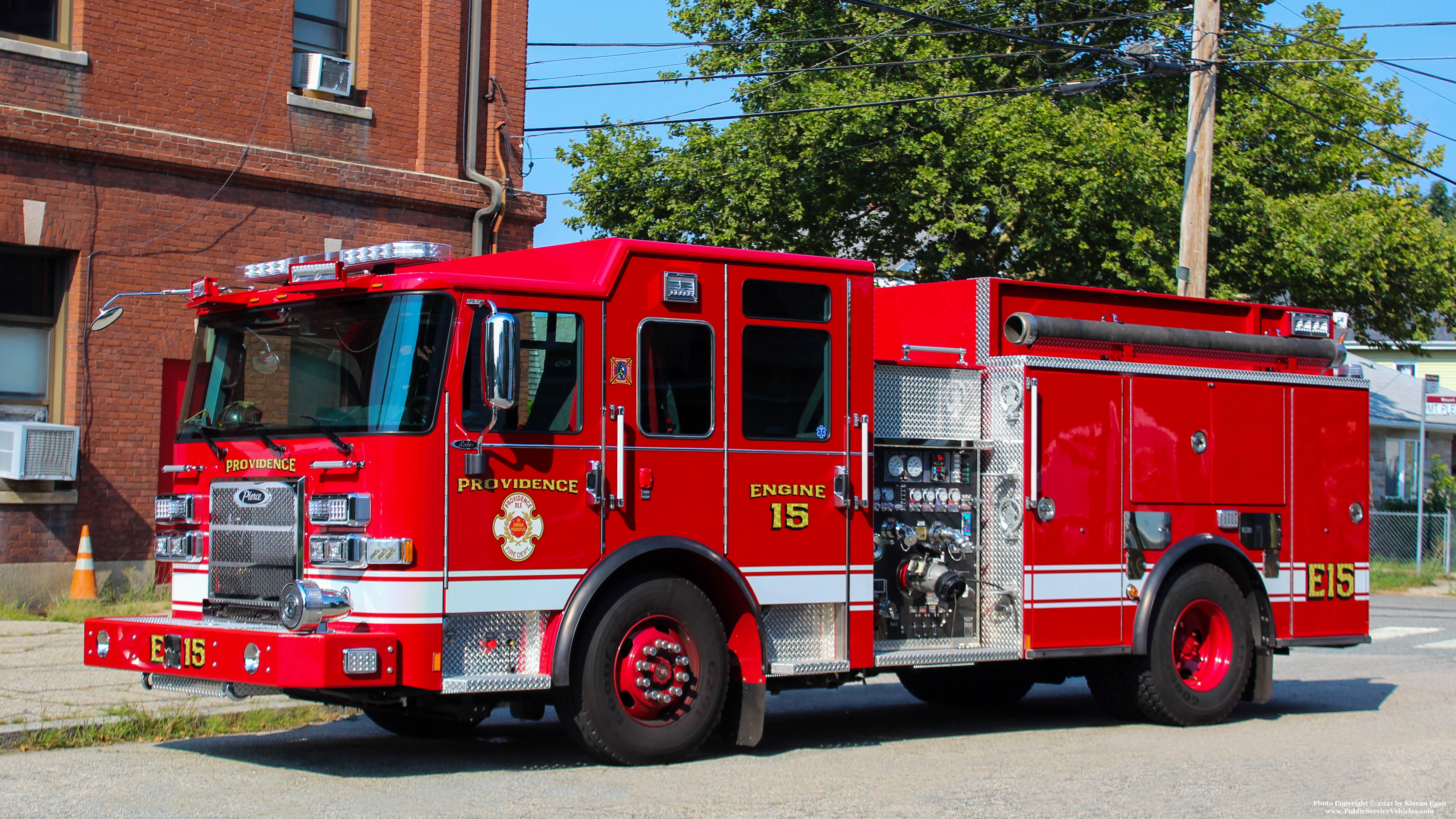 A photo  of Providence Fire
            Engine 15, a 2021 Pierce Saber             taken by Kieran Egan