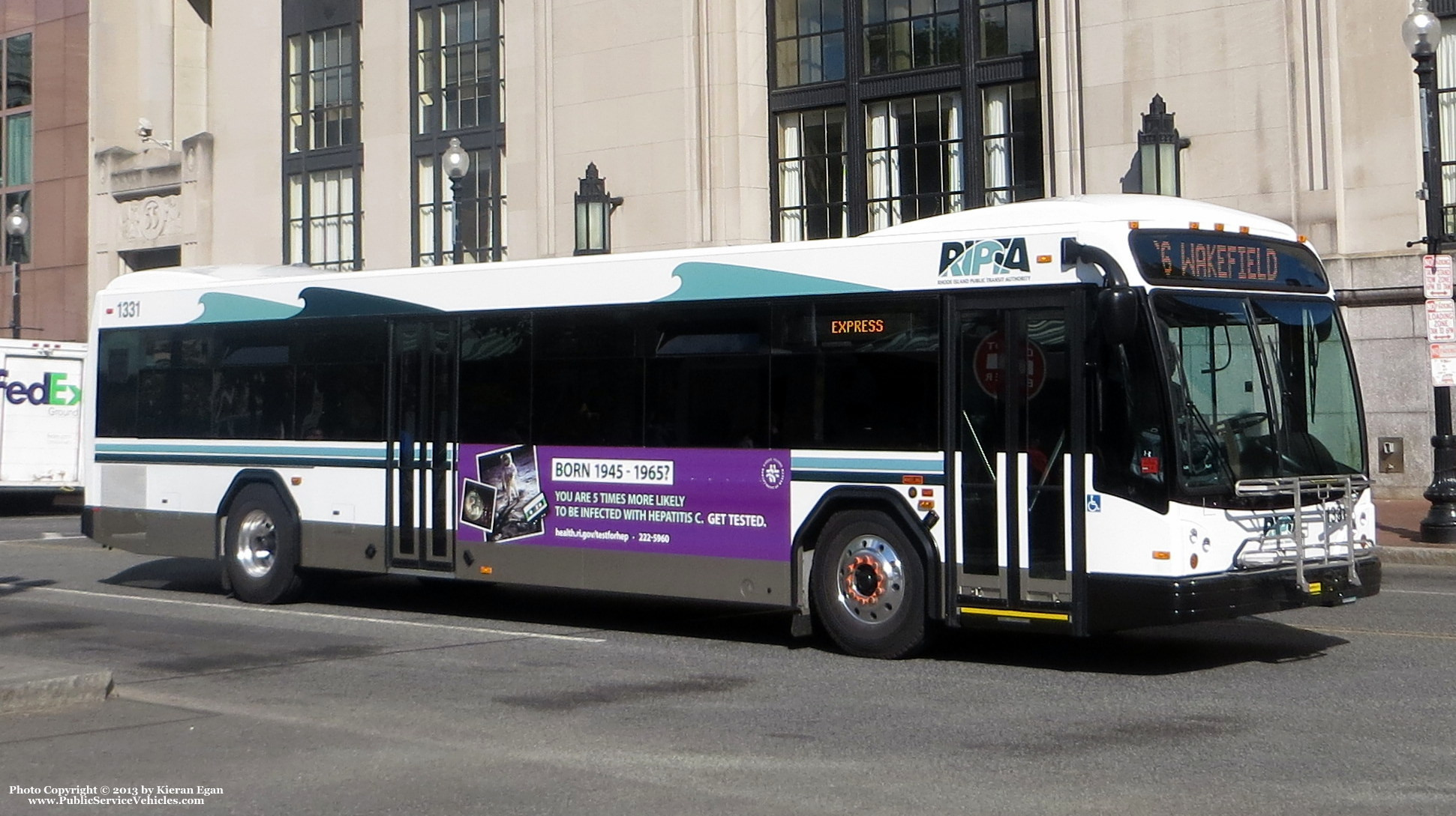A photo  of Rhode Island Public Transit Authority
            Bus 1331, a 2013 Gillig BRT             taken by Kieran Egan