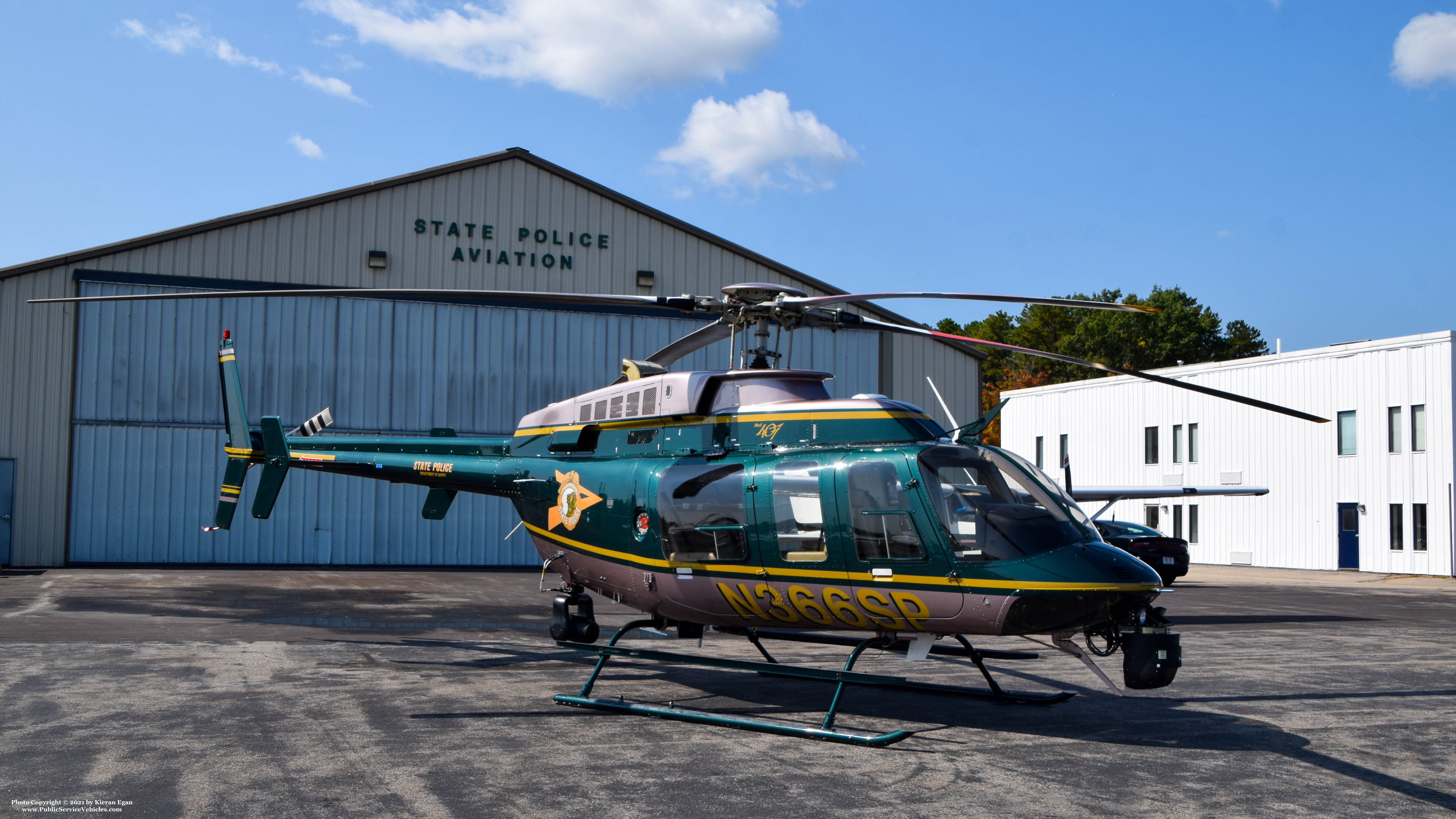 A photo  of New Hampshire State Police
            N366SP, a 2002 Bell 407 Helicopter             taken by Kieran Egan