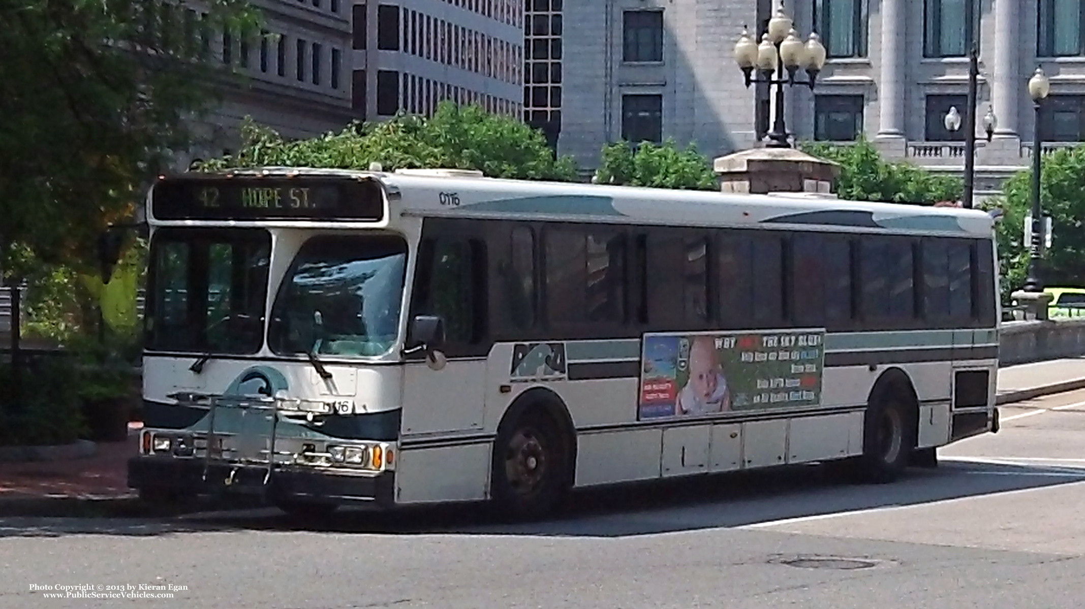 A photo  of Rhode Island Public Transit Authority
            Bus 0116, a 2001 Orion V 05.501             taken by Kieran Egan