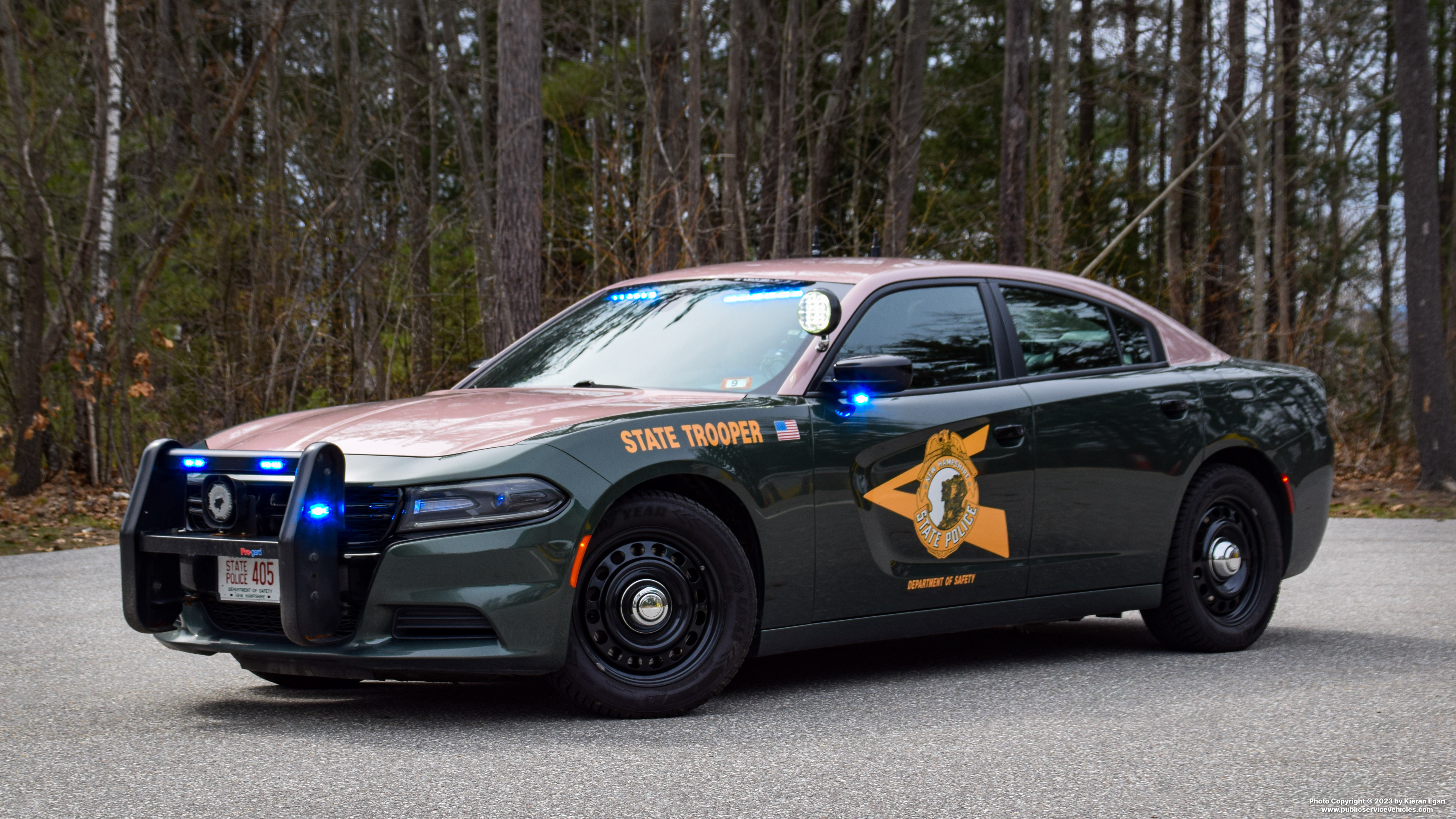 A photo  of New Hampshire State Police
            Cruiser 405, a 2018-2021 Dodge Charger             taken by Kieran Egan