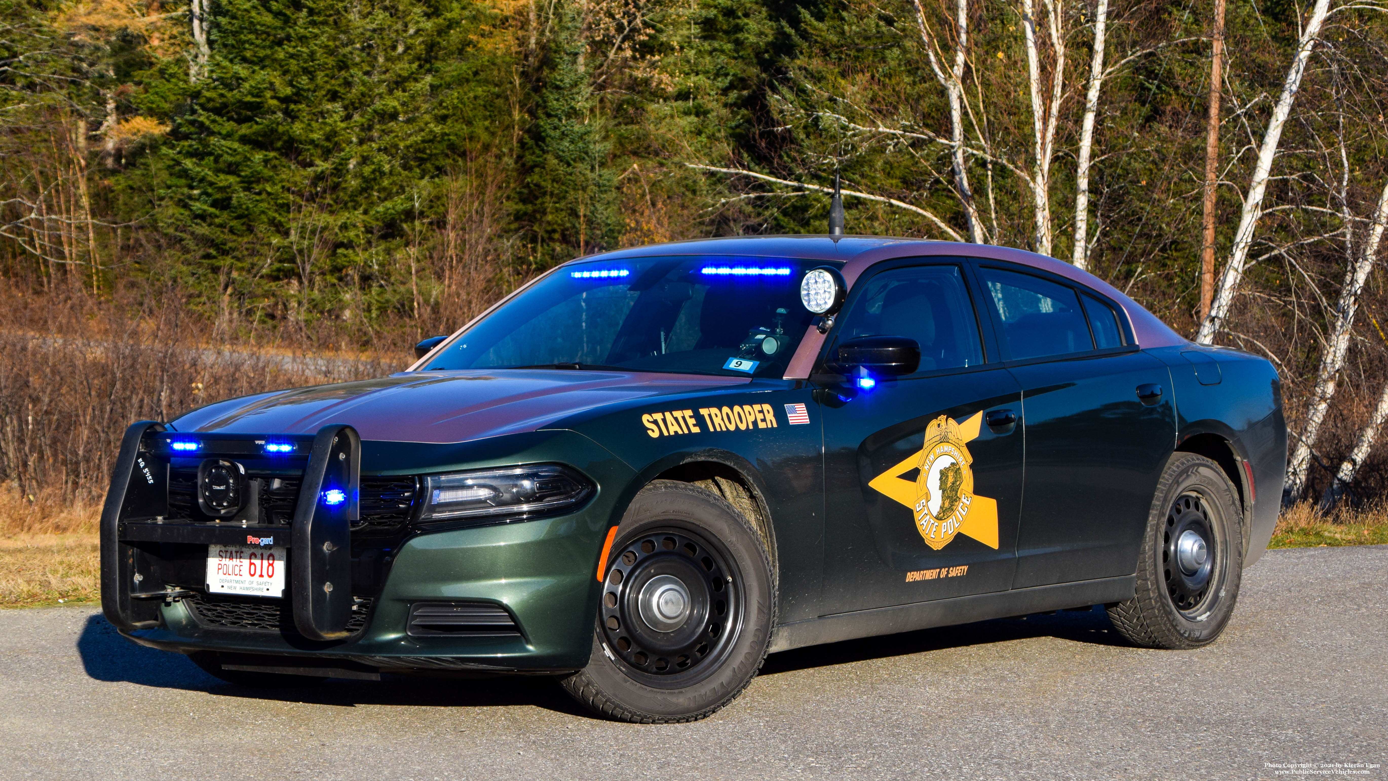 A photo  of New Hampshire State Police
            Cruiser 618, a 2019 Dodge Charger             taken by Kieran Egan