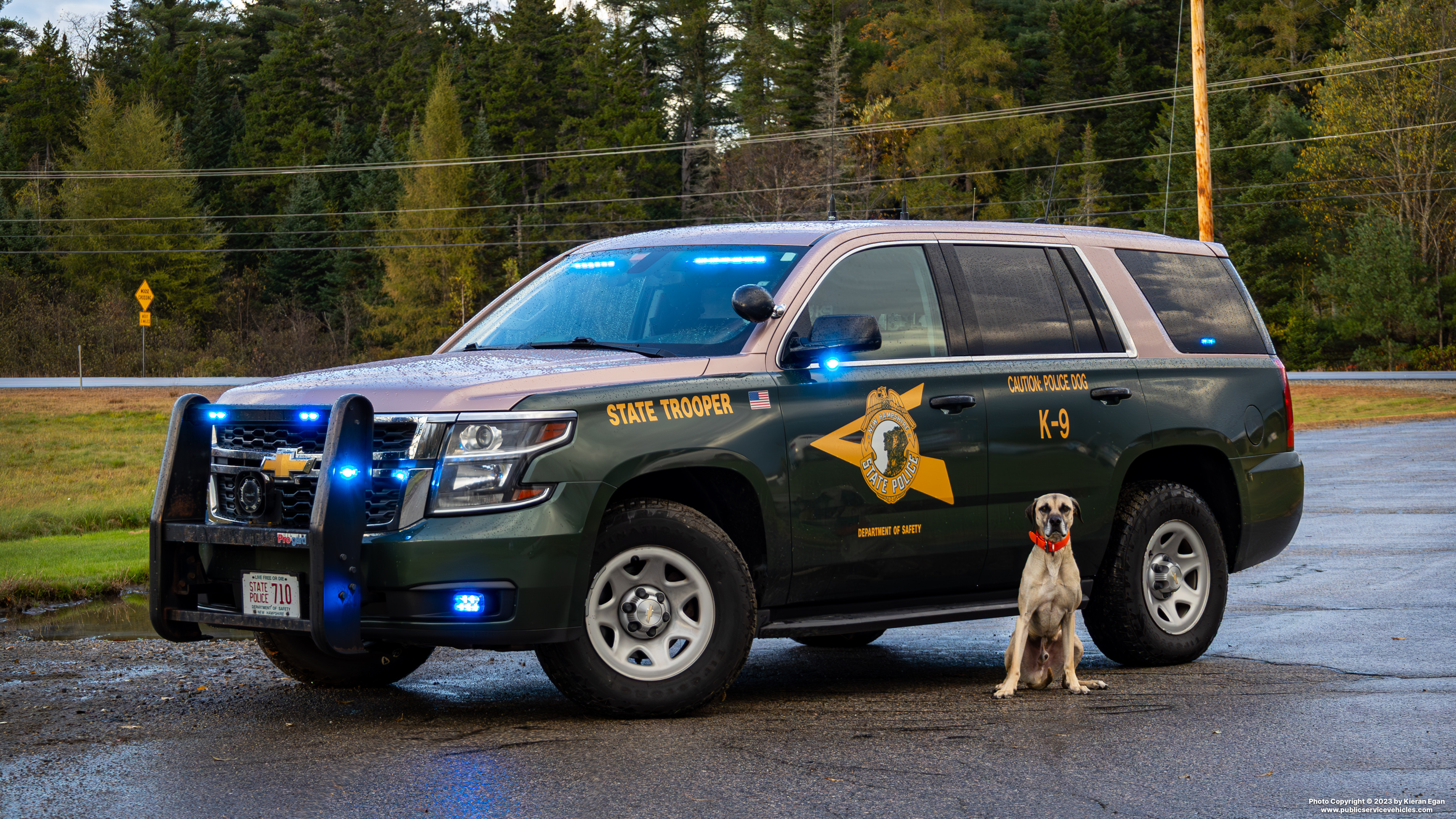 A photo  of New Hampshire State Police
            Cruiser 710, a 2020 Chevrolet Tahoe             taken by Kieran Egan
