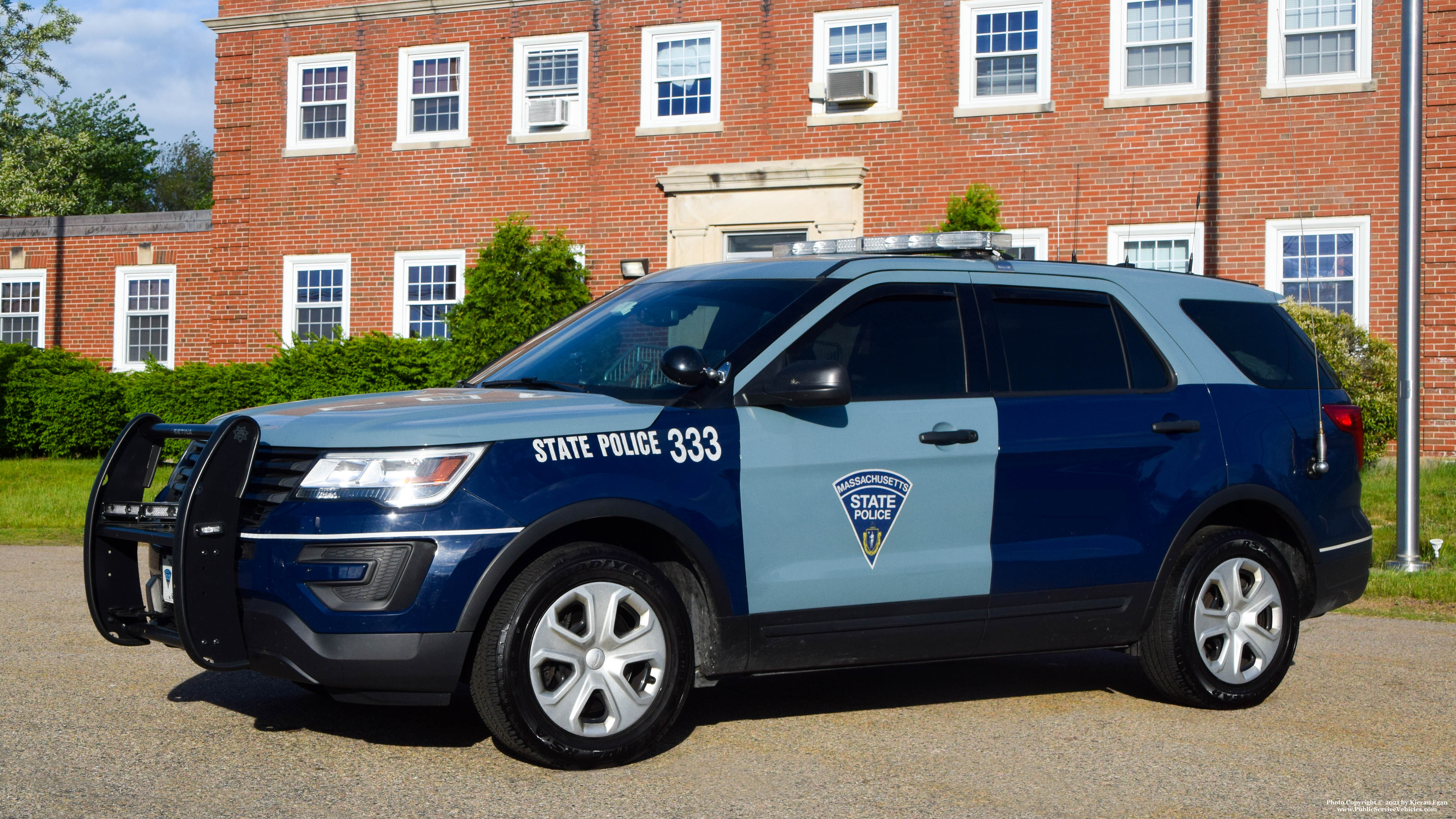 A photo  of Massachusetts State Police
            Cruiser 333, a 2019 Ford Police Interceptor Utility             taken by Kieran Egan