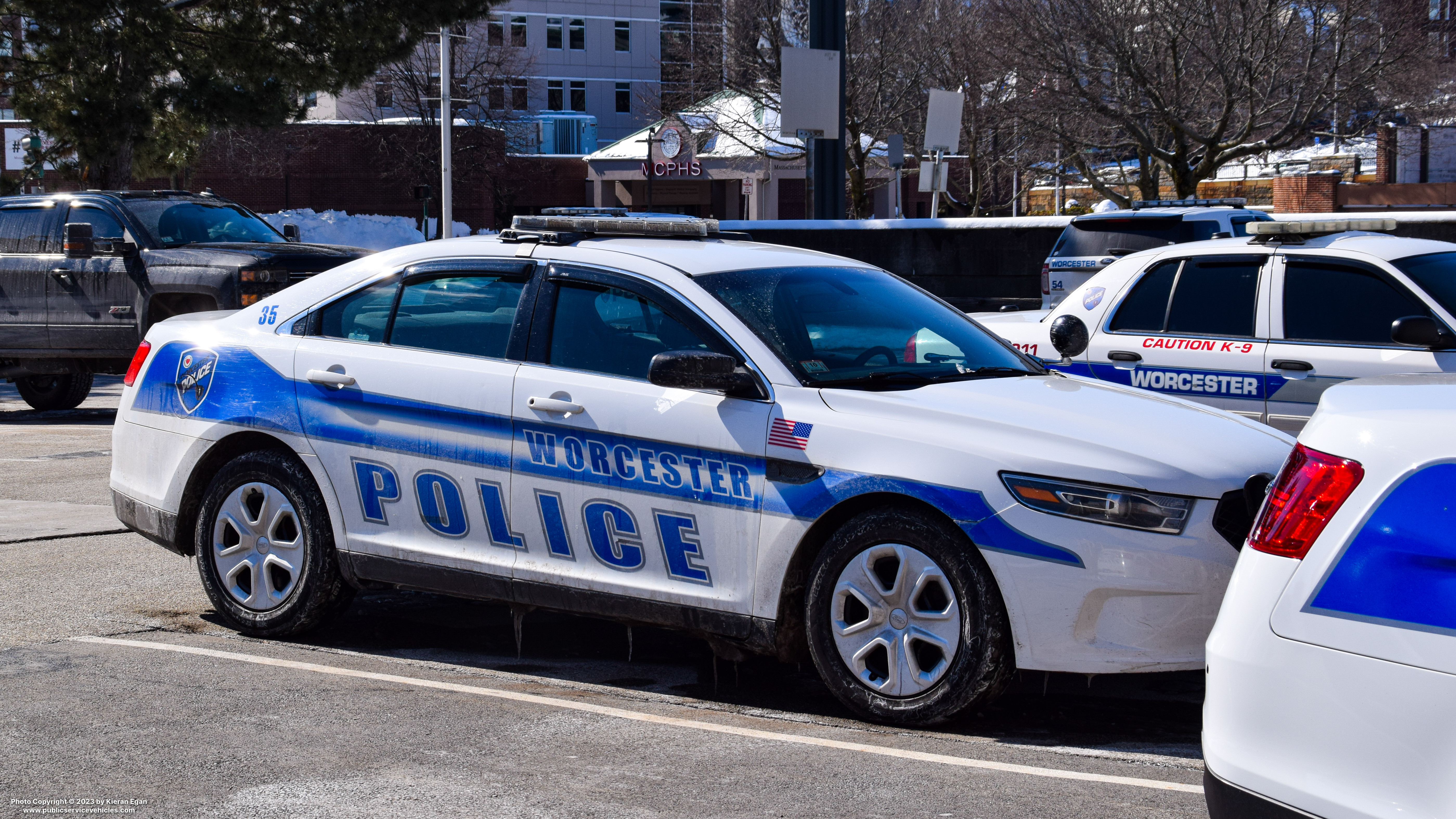 A photo  of Worcester Police
            Cruiser 35, a 2018 Ford Police Interceptor Sedan             taken by Kieran Egan