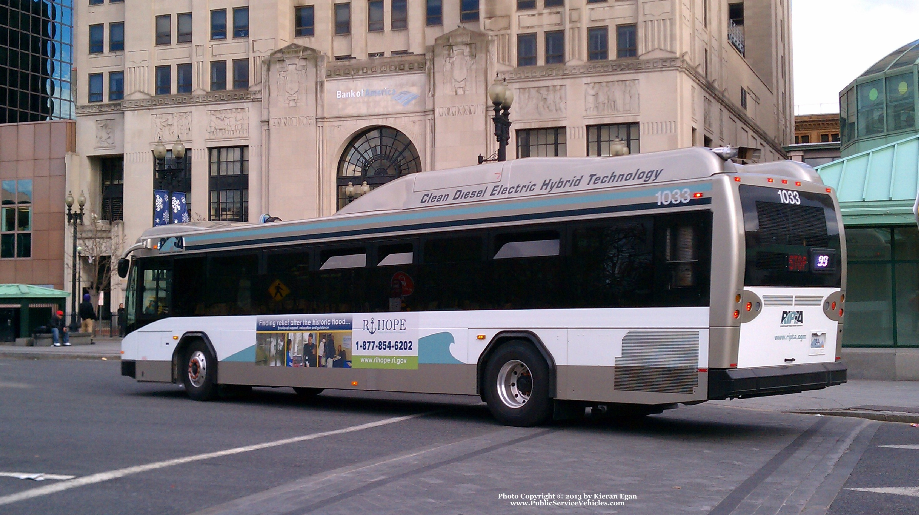 A photo  of Rhode Island Public Transit Authority
            Bus 1033, a 2010 Gillig BRT HEV             taken by Kieran Egan