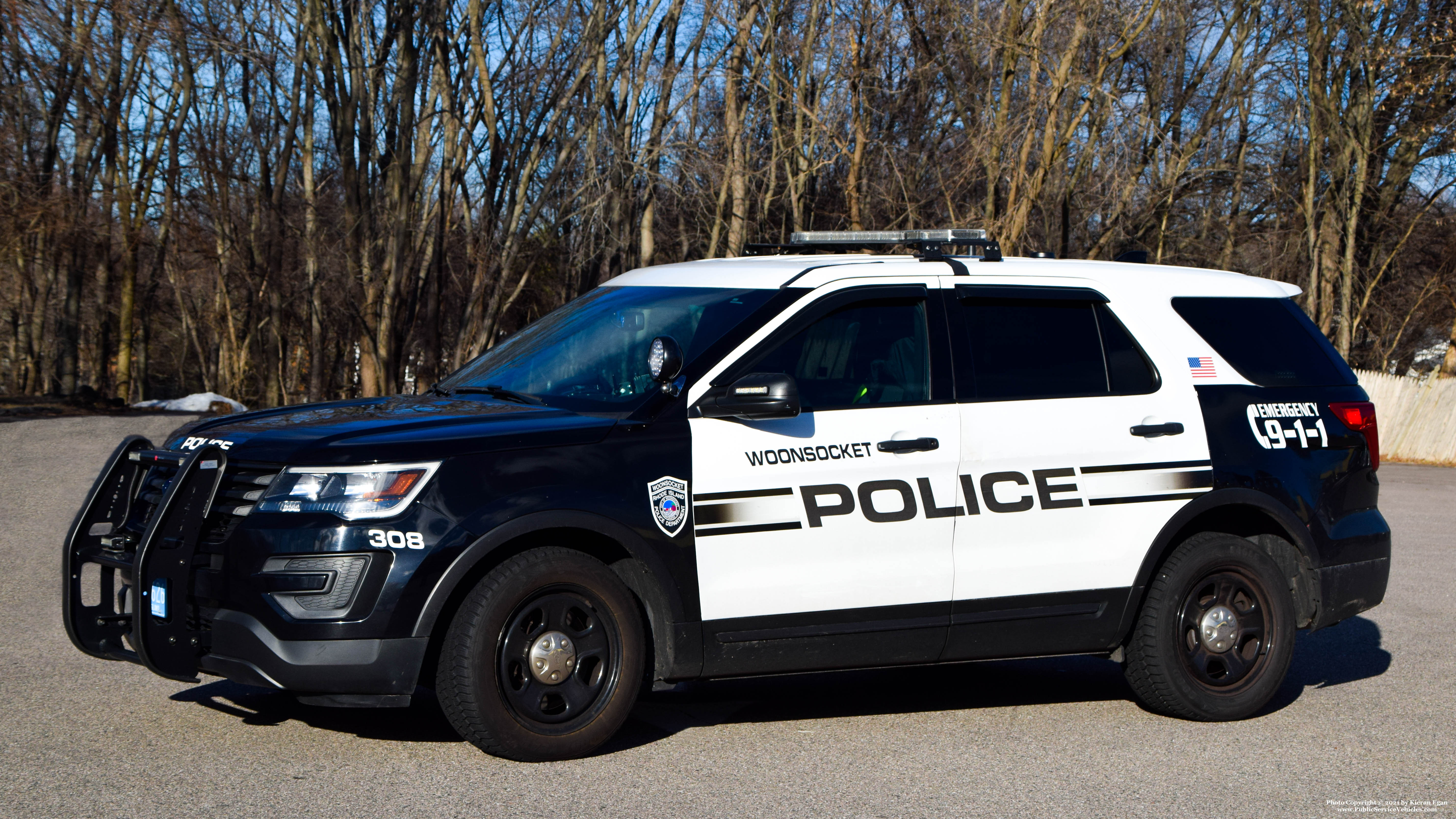 A photo  of Woonsocket Police
            Cruiser 308, a 2016-2018 Ford Police Interceptor Utility             taken by Kieran Egan