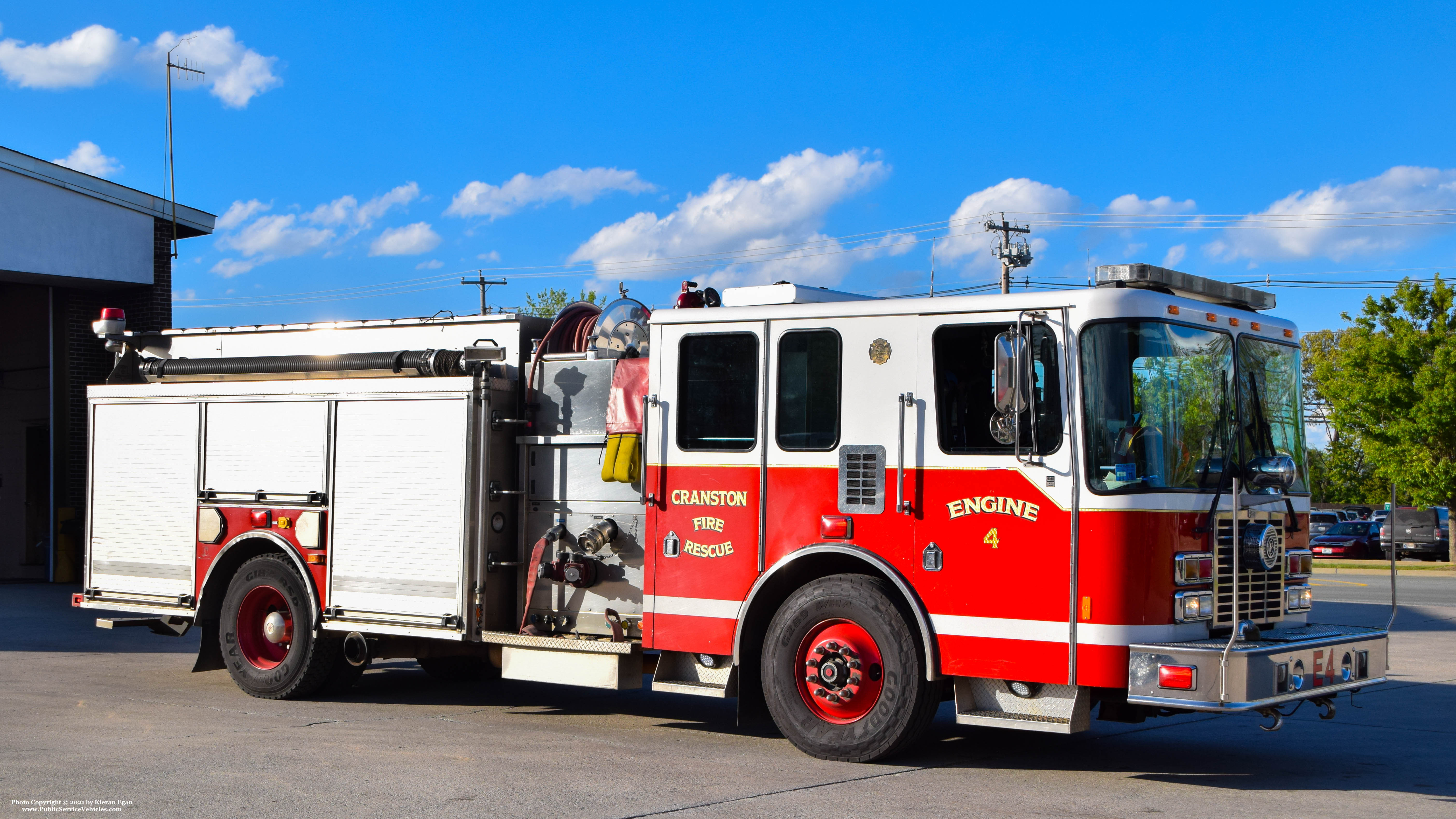 A photo  of Cranston Fire
            Engine 4, a 2007 HME/Ahrens Fox             taken by Kieran Egan