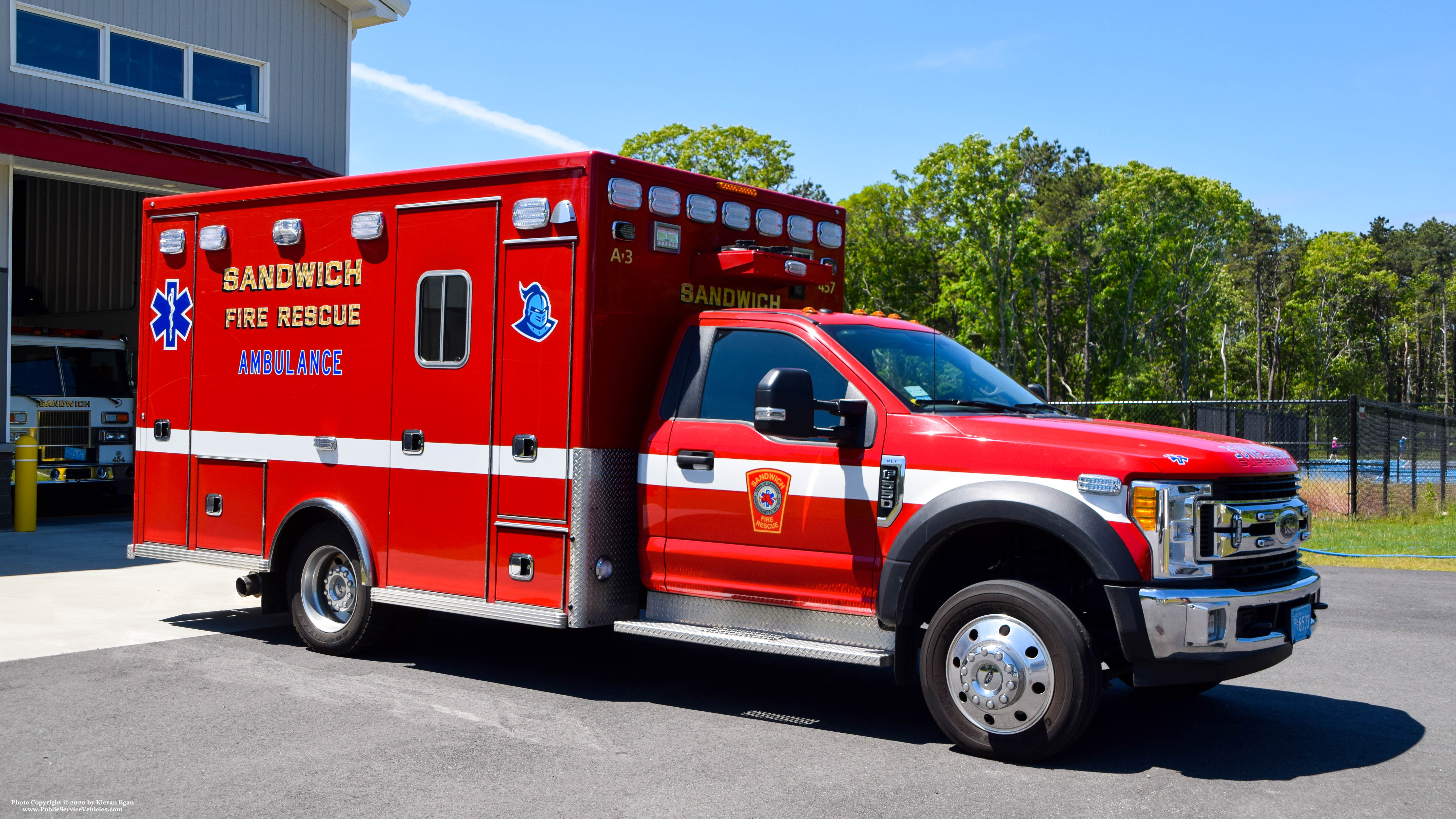 A photo  of Sandwich Fire
            Ambulance 3 {457}, a 2018 Ford F-550             taken by Kieran Egan