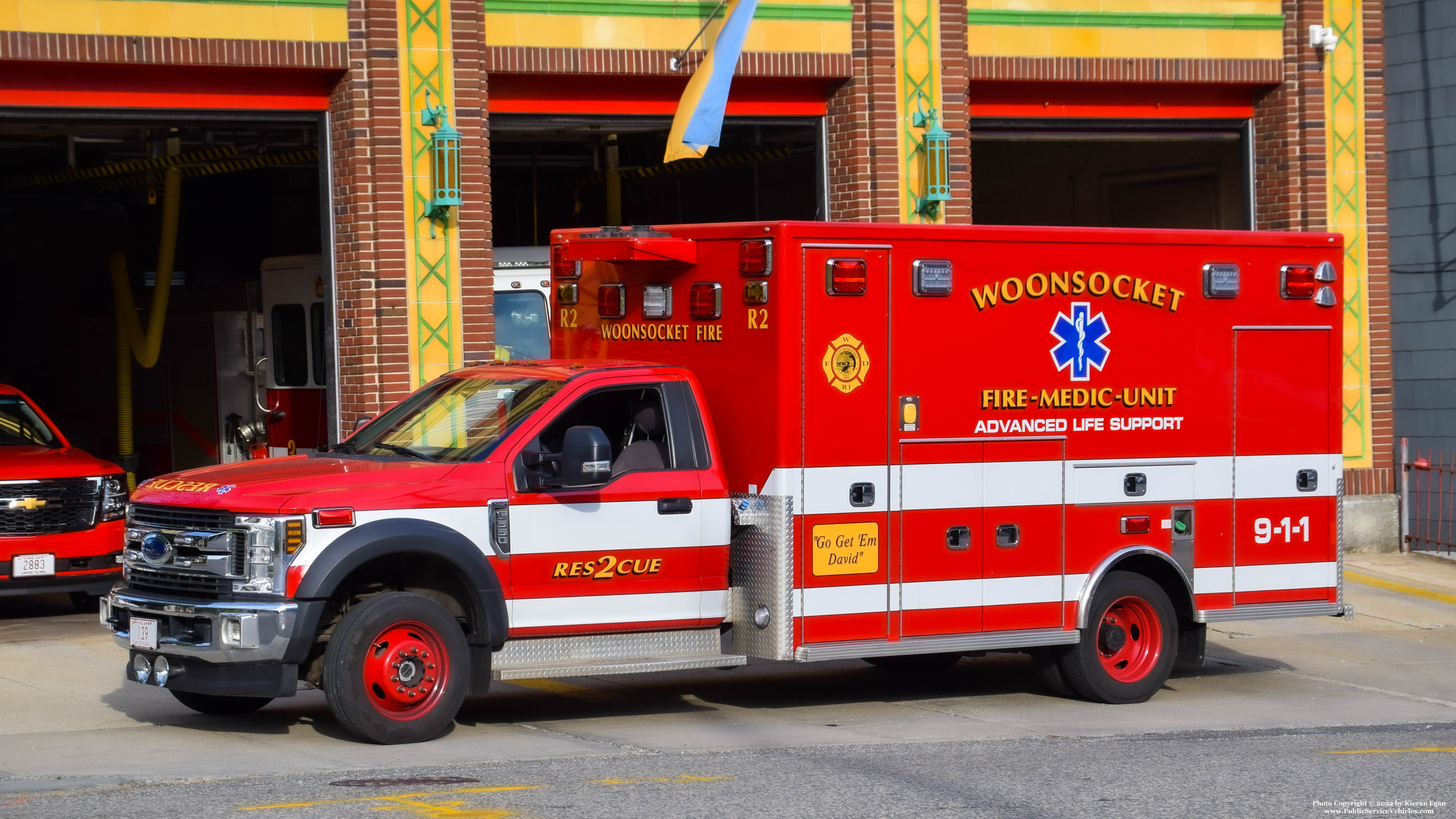 A photo  of Woonsocket Fire
            Rescue 2, a 2018 Ford F-550/Life Line             taken by Kieran Egan