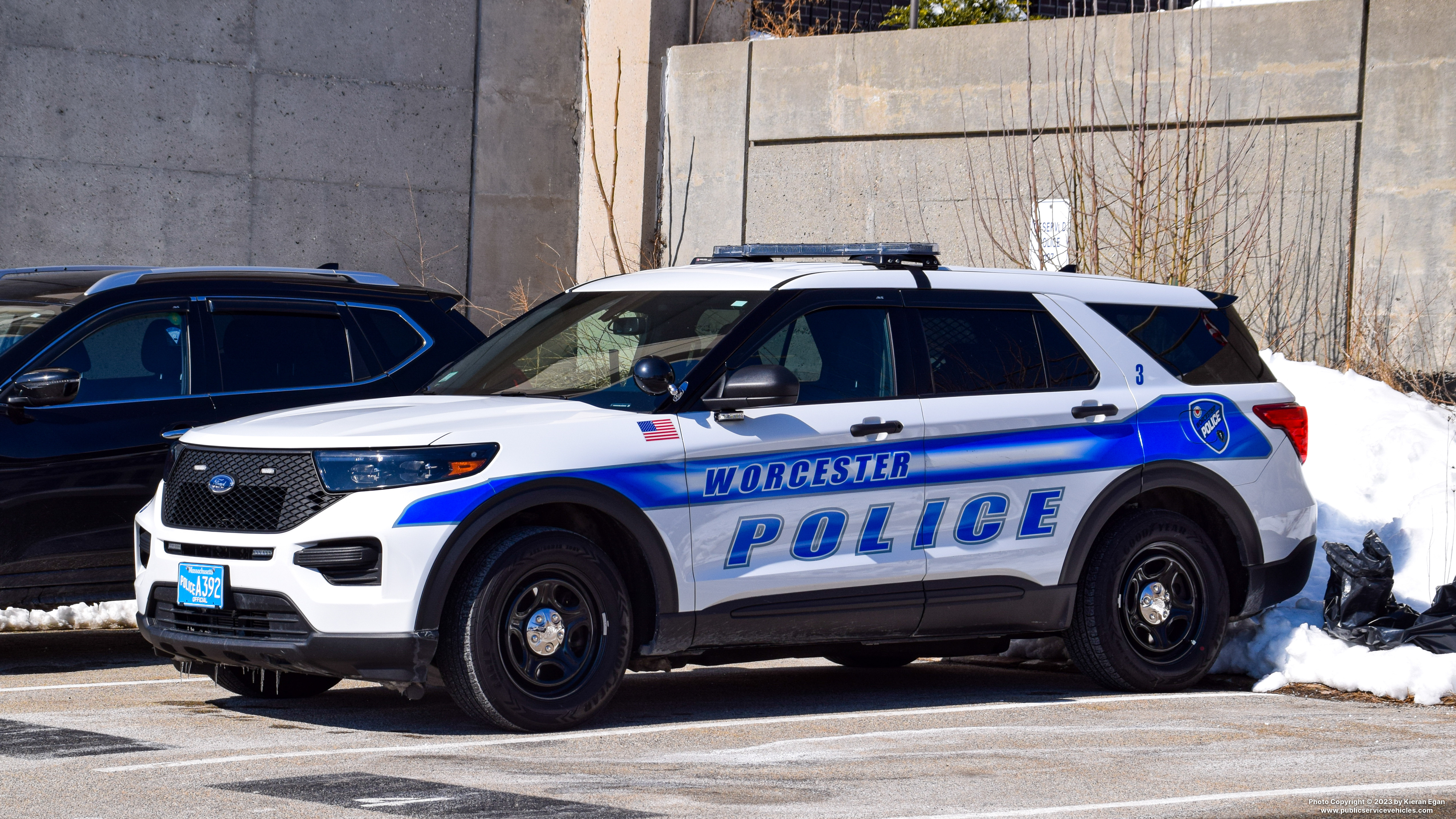 A photo  of Worcester Police
            Cruiser 3, a 2020 Ford Police Interceptor Utility             taken by Kieran Egan