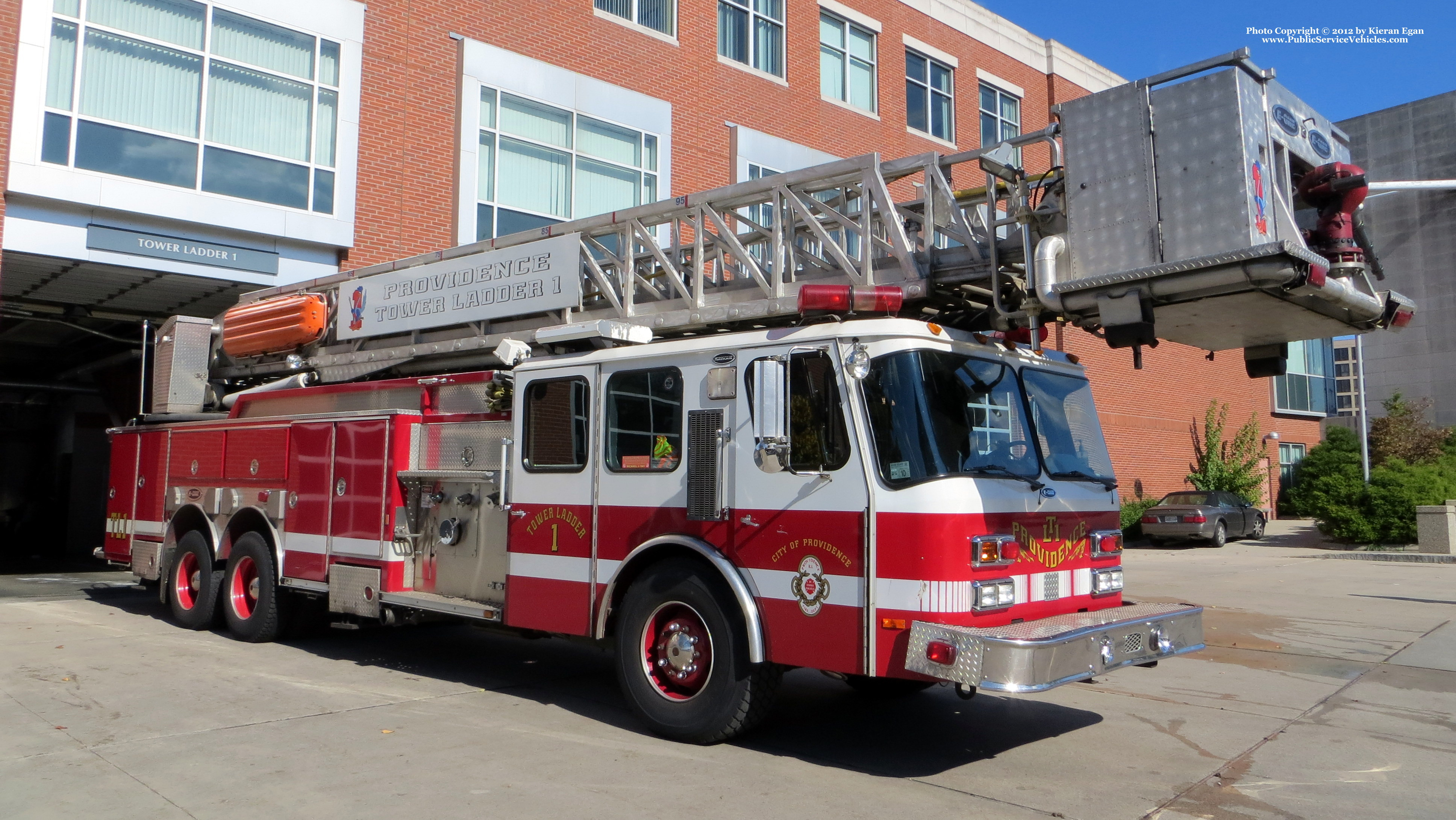 A photo  of Providence Fire
            Tower Ladder 1, a 1998 E-One             taken by Kieran Egan