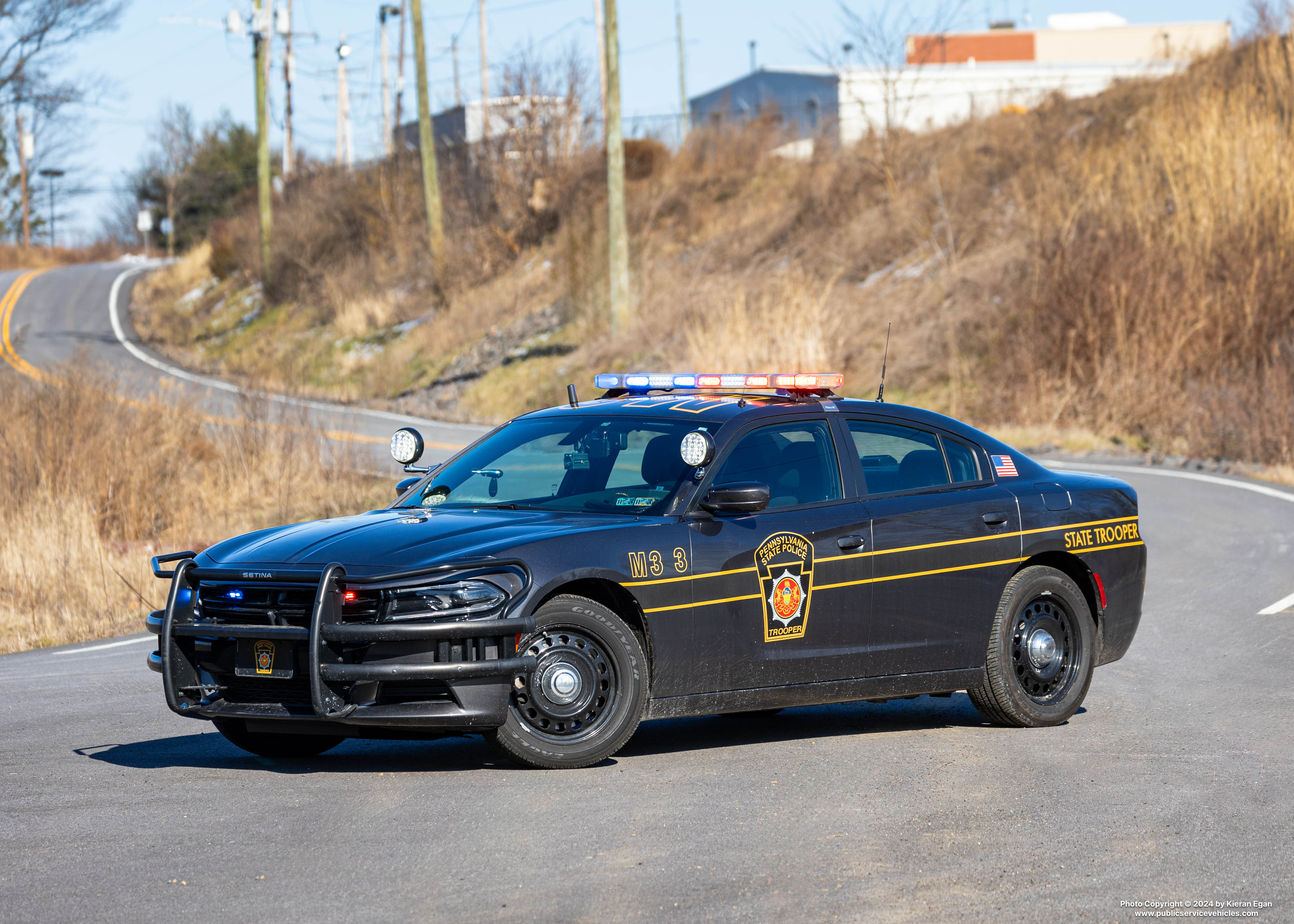 A photo  of Pennsylvania State Police
            Cruiser M3 3, a 2022 Dodge Charger             taken by Kieran Egan