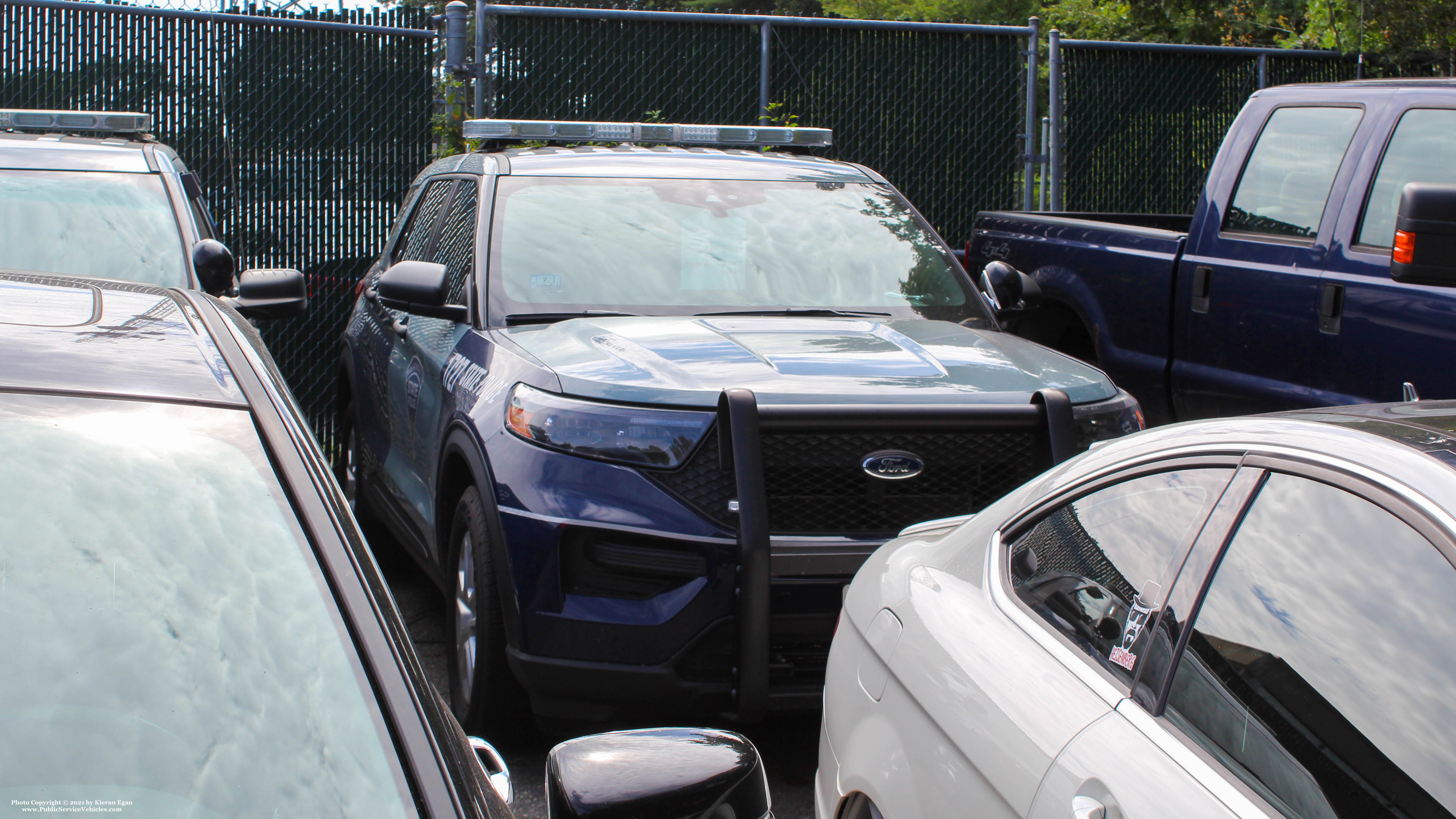 A photo  of Massachusetts State Police
            Cruiser 1727, a 2020 Ford Police Interceptor Utility Hybrid             taken by Kieran Egan