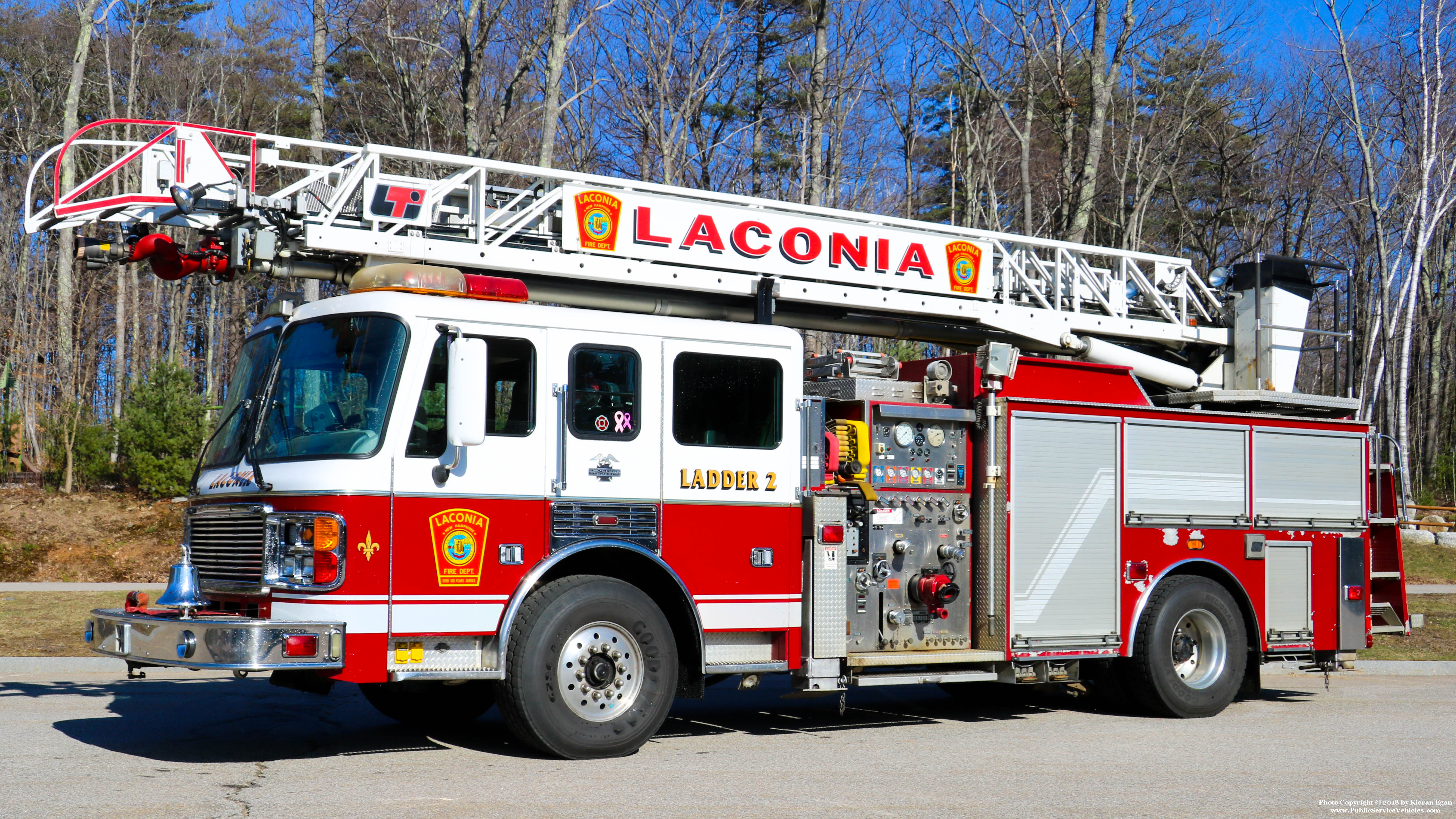 A photo  of Laconia Fire
            13 Ladder 2, a 1999 American LaFrance             taken by Kieran Egan
