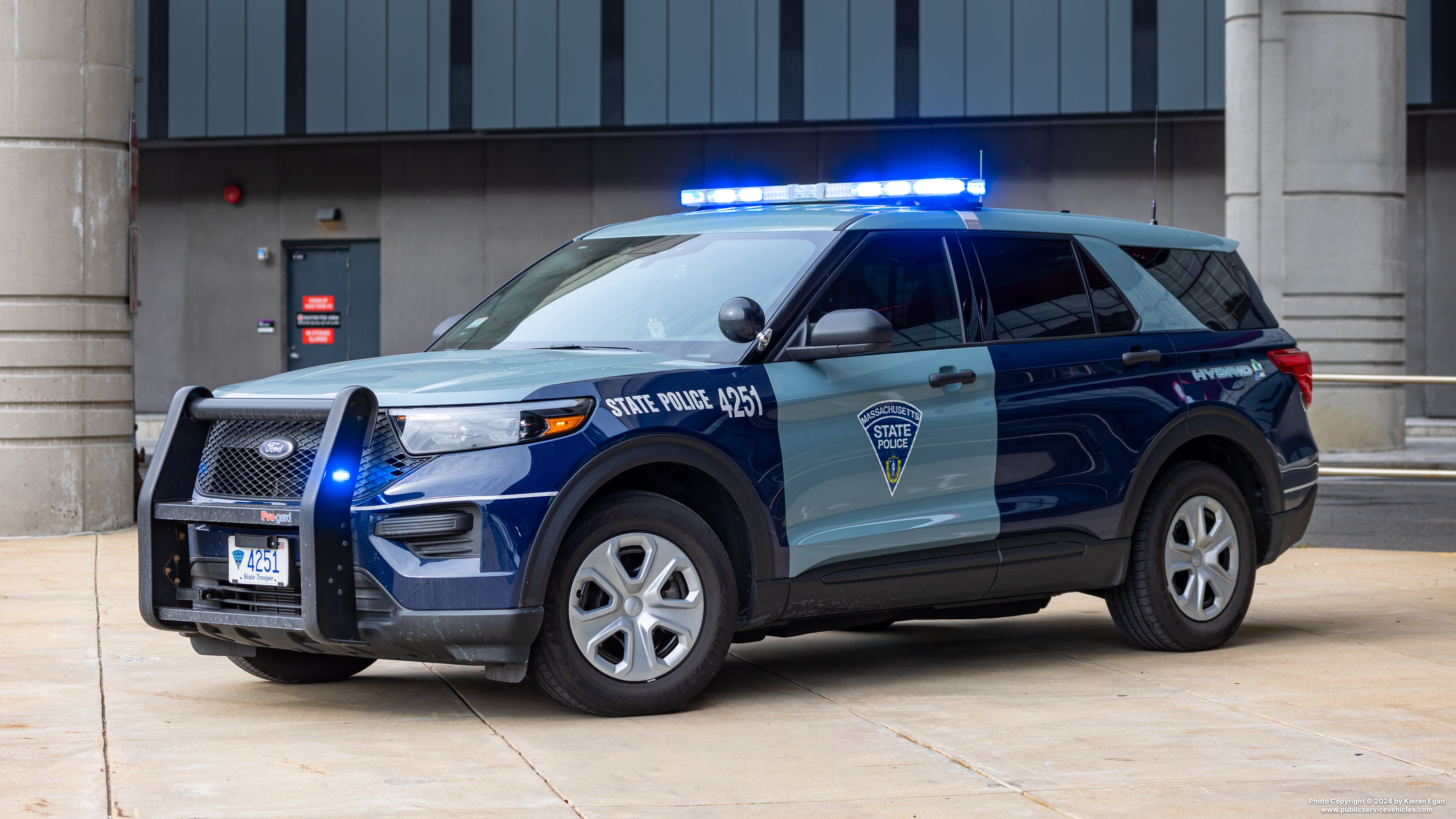A photo  of Massachusetts State Police
            Cruiser 4251, a 2023 Ford Police Interceptor Utility Hybrid             taken by Kieran Egan