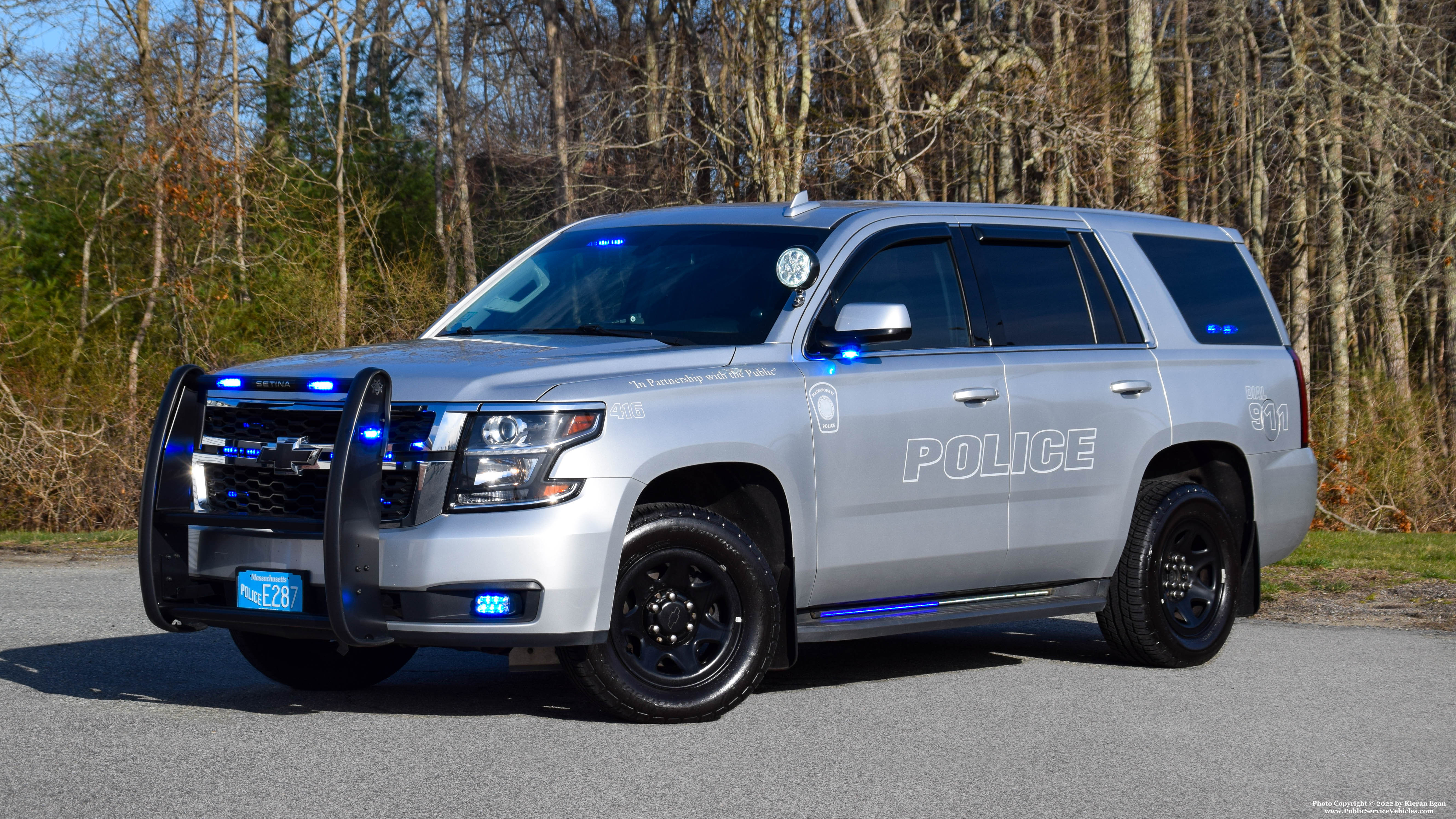 A photo  of Mattapoisett Police
            Cruiser 416, a 2018 Chevrolet Tahoe             taken by Kieran Egan