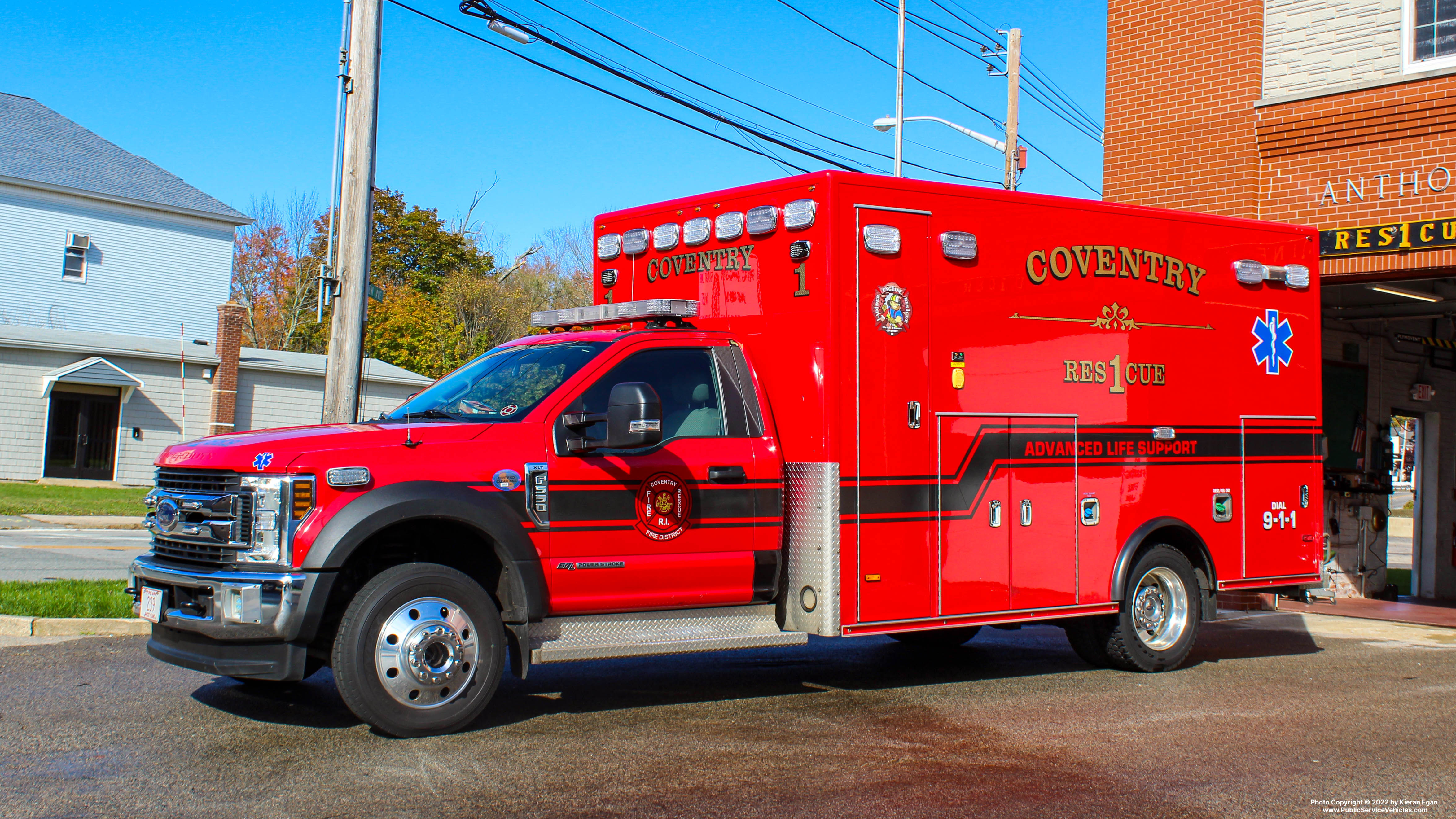 A photo  of Coventry Fire District
            Rescue 1, a 2018 Ford F-550/PL Custom             taken by Kieran Egan