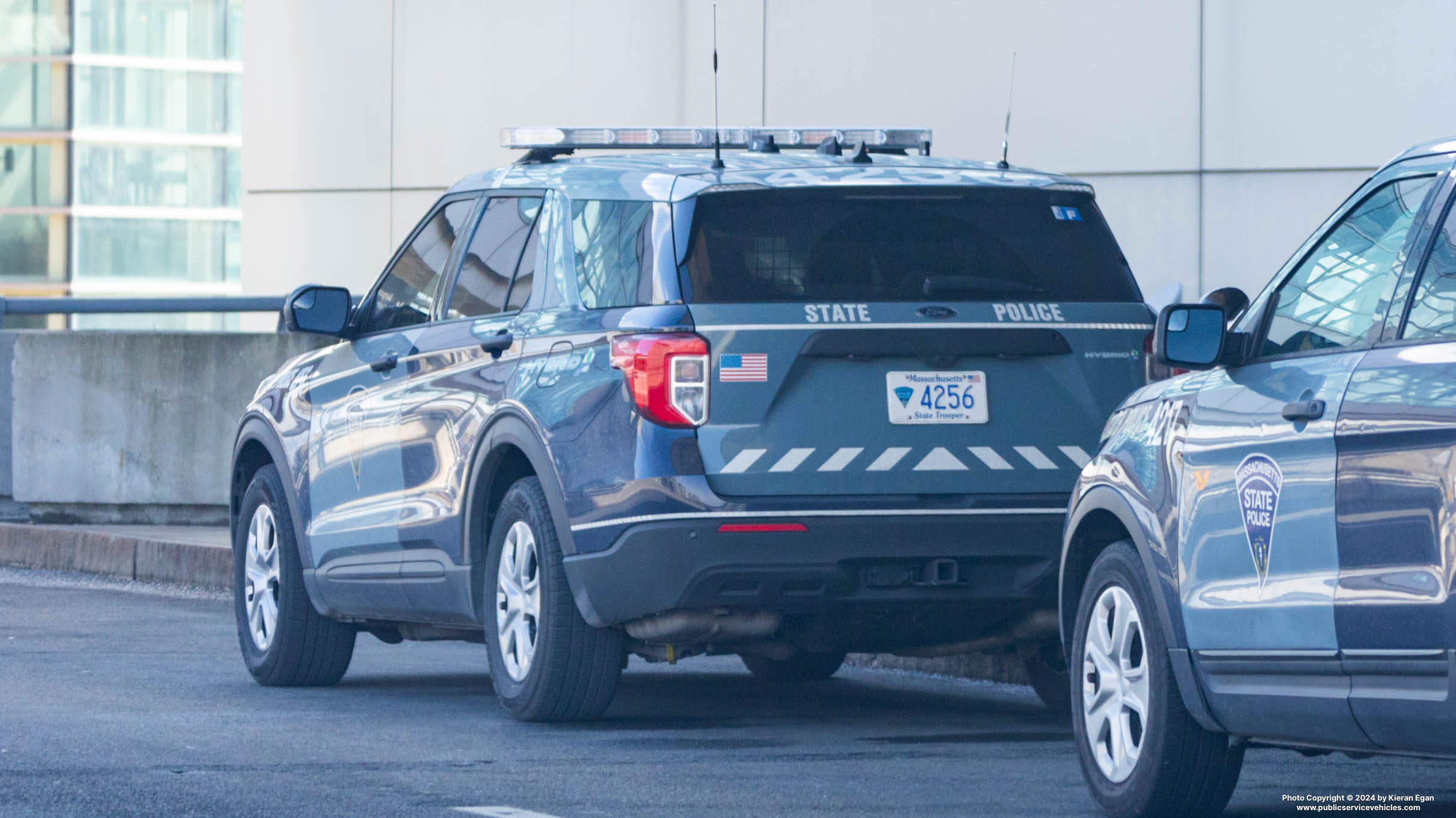 A photo  of Massachusetts State Police
            Cruiser 4256, a 2023 Ford Police Interceptor Utility Hybrid             taken by Kieran Egan