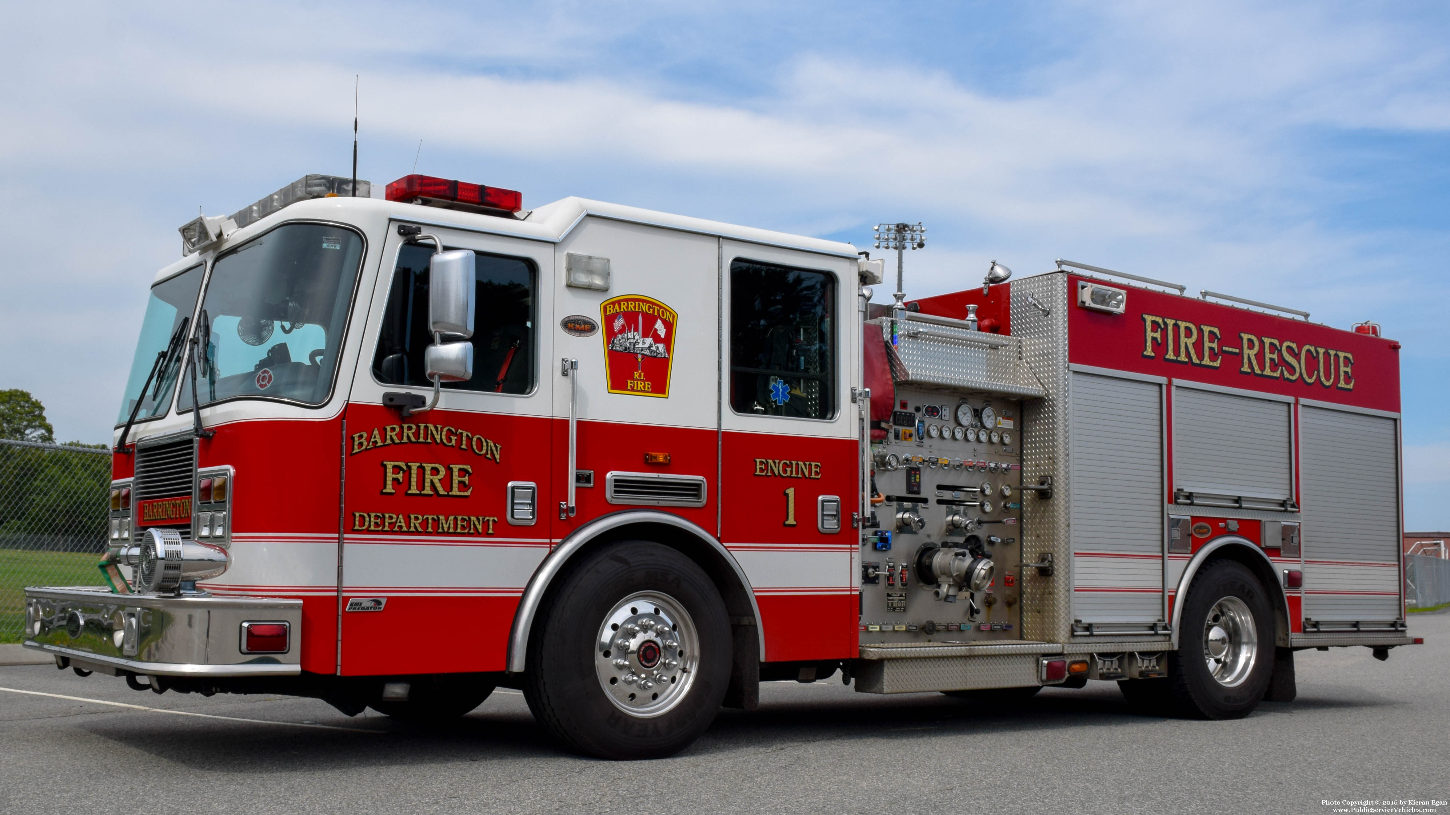 A photo  of Barrington Fire
            Engine 1, a 2006 KME Predator             taken by Kieran Egan