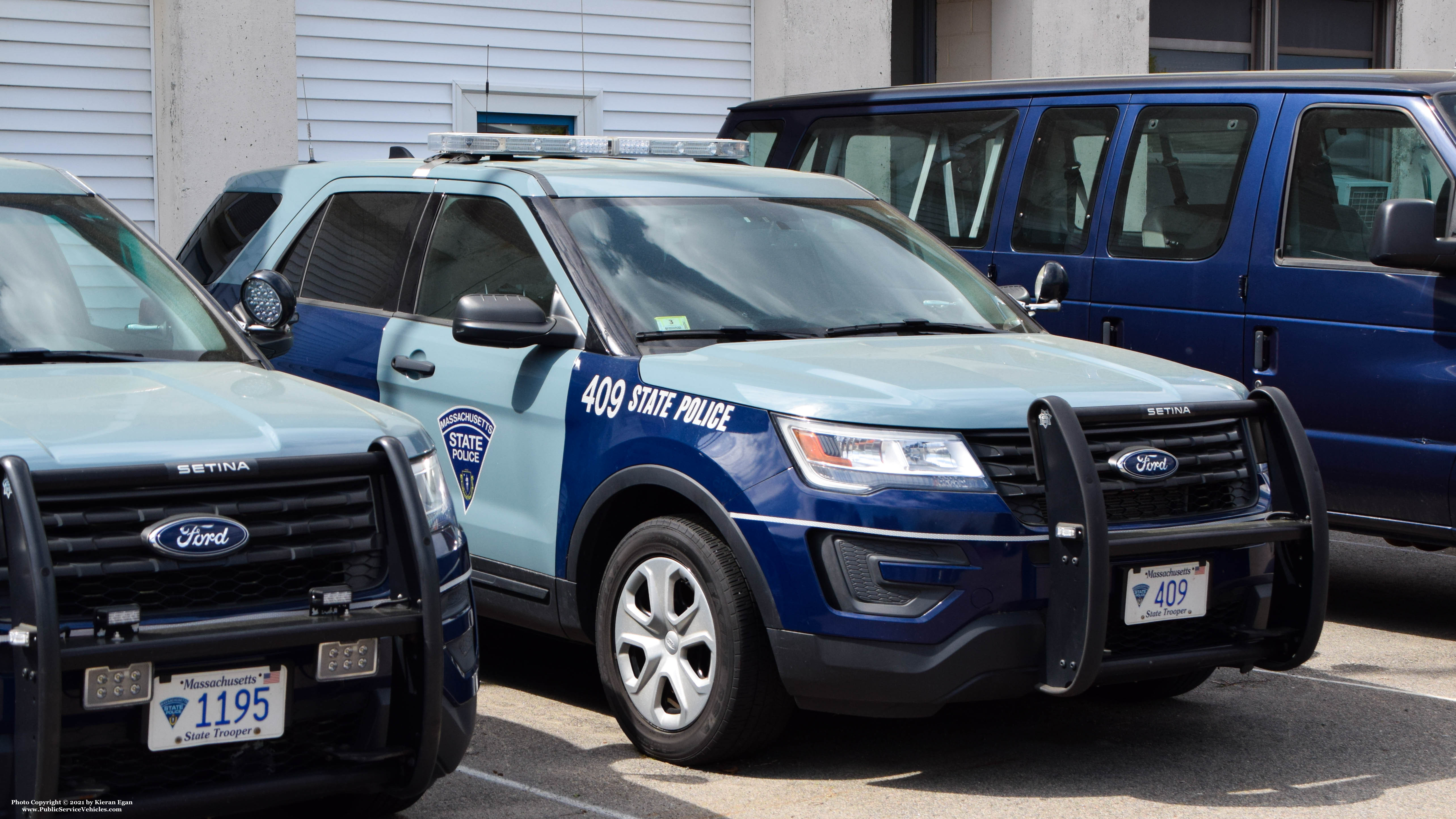 A photo  of Massachusetts State Police
            Cruiser 409, a 2018 Ford Police Interceptor Utility             taken by Kieran Egan