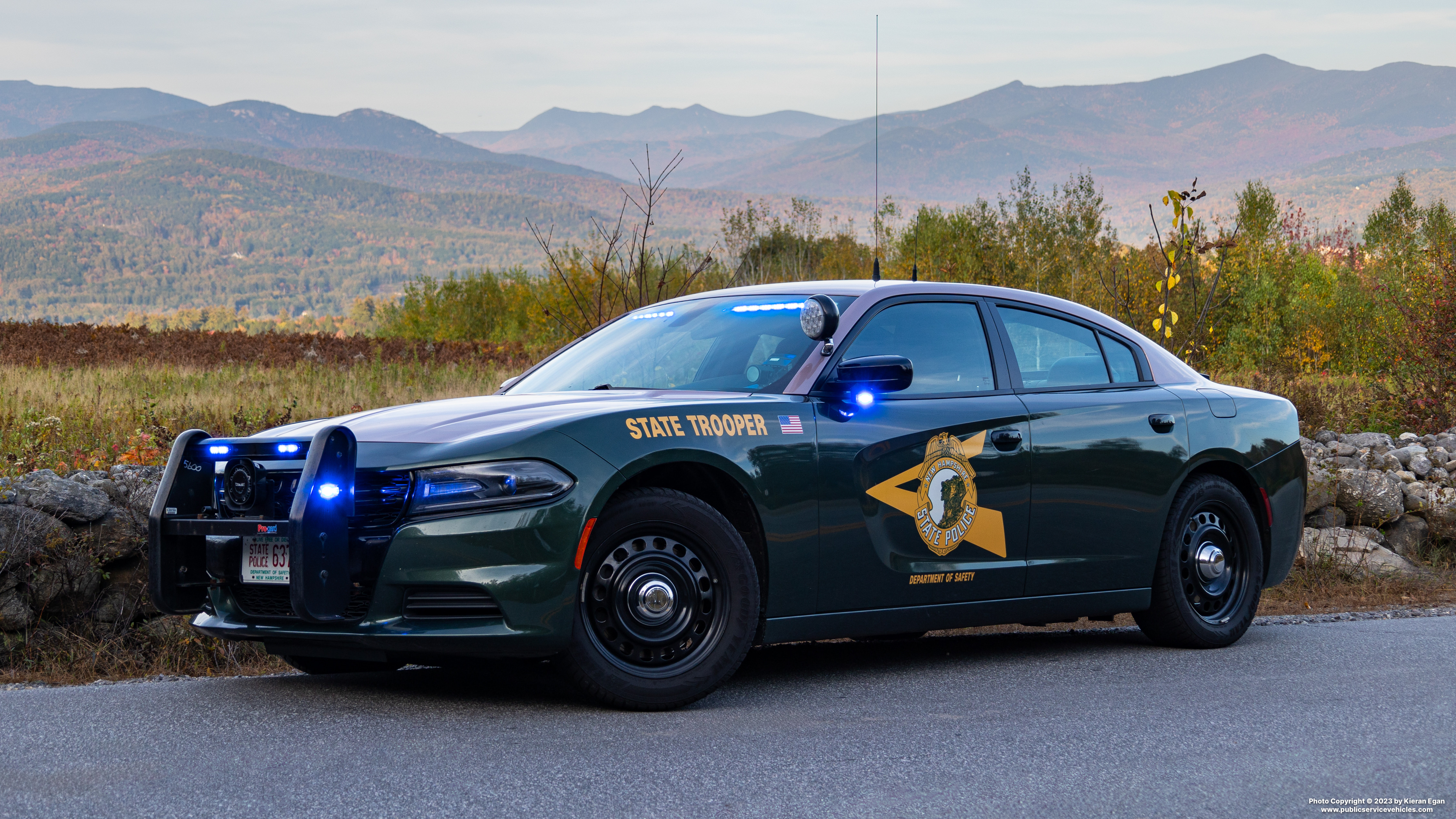 A photo  of New Hampshire State Police
            Cruiser 637, a 2021 Dodge Charger             taken by Kieran Egan
