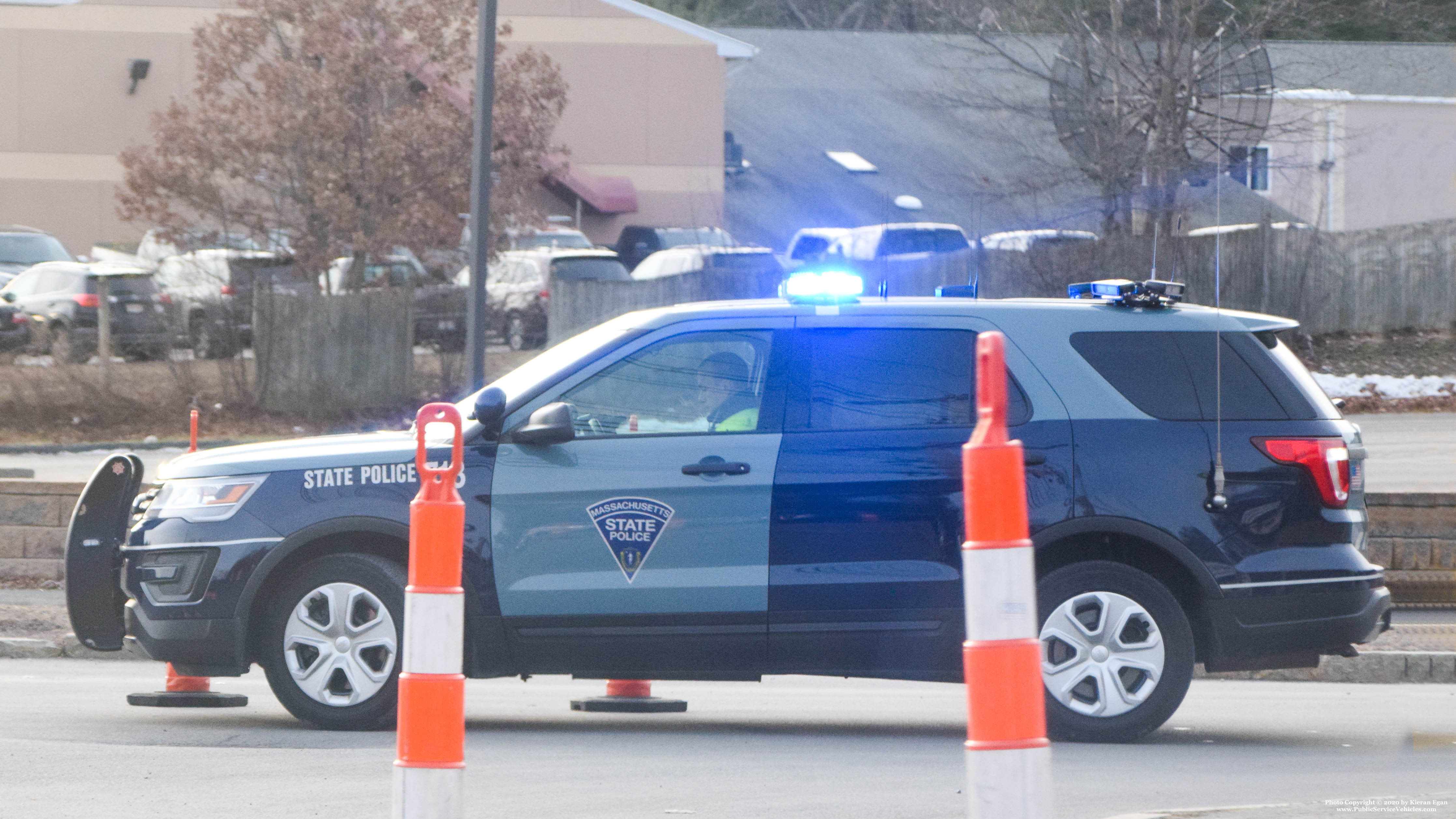 A photo  of Massachusetts State Police
            Cruiser 713, a 2016-2019 Ford Police Interceptor Utility             taken by Kieran Egan