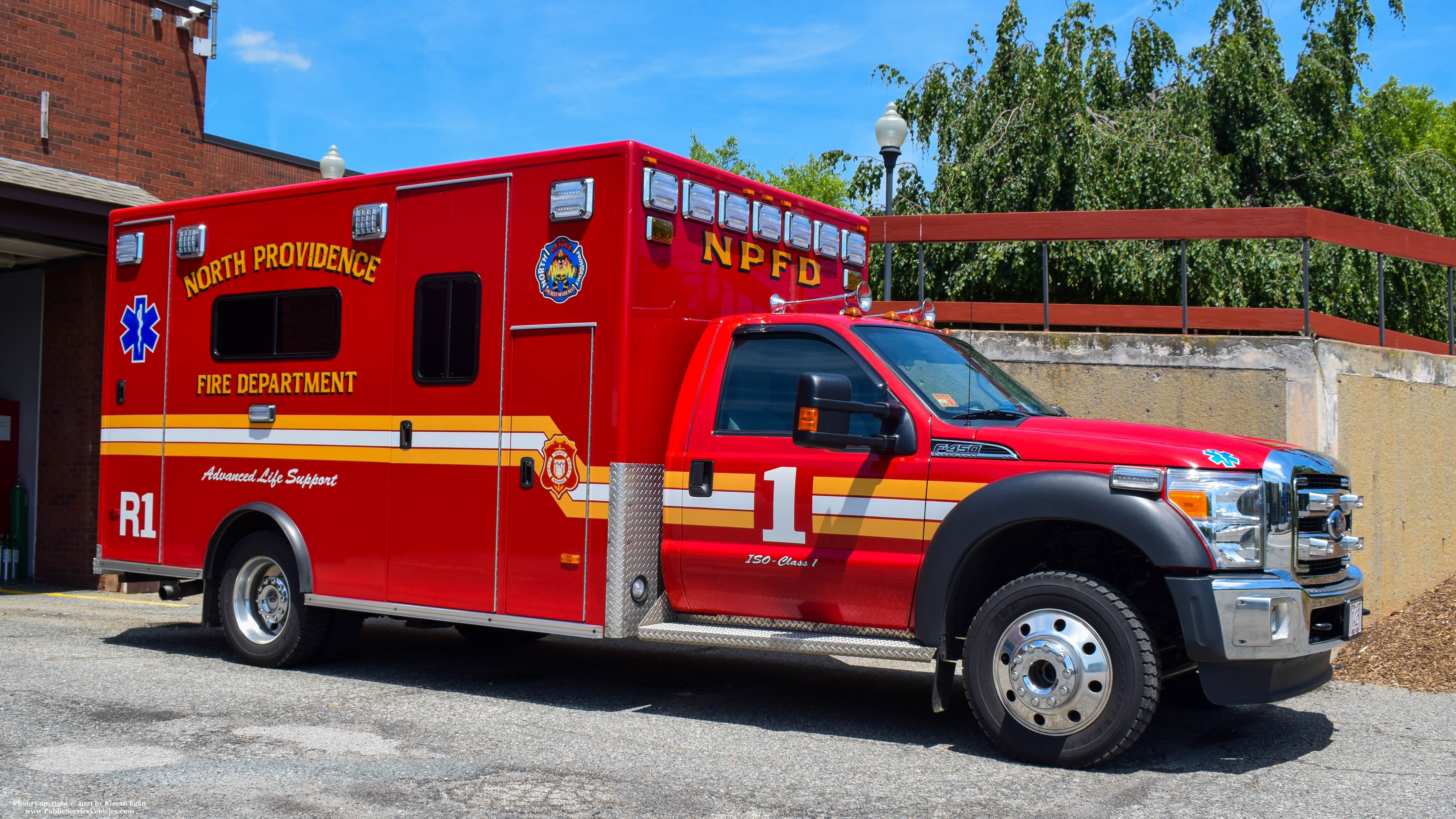 A photo  of North Providence Fire
            Rescue 1, a 2015 Ford F-450/PL Custom             taken by Kieran Egan