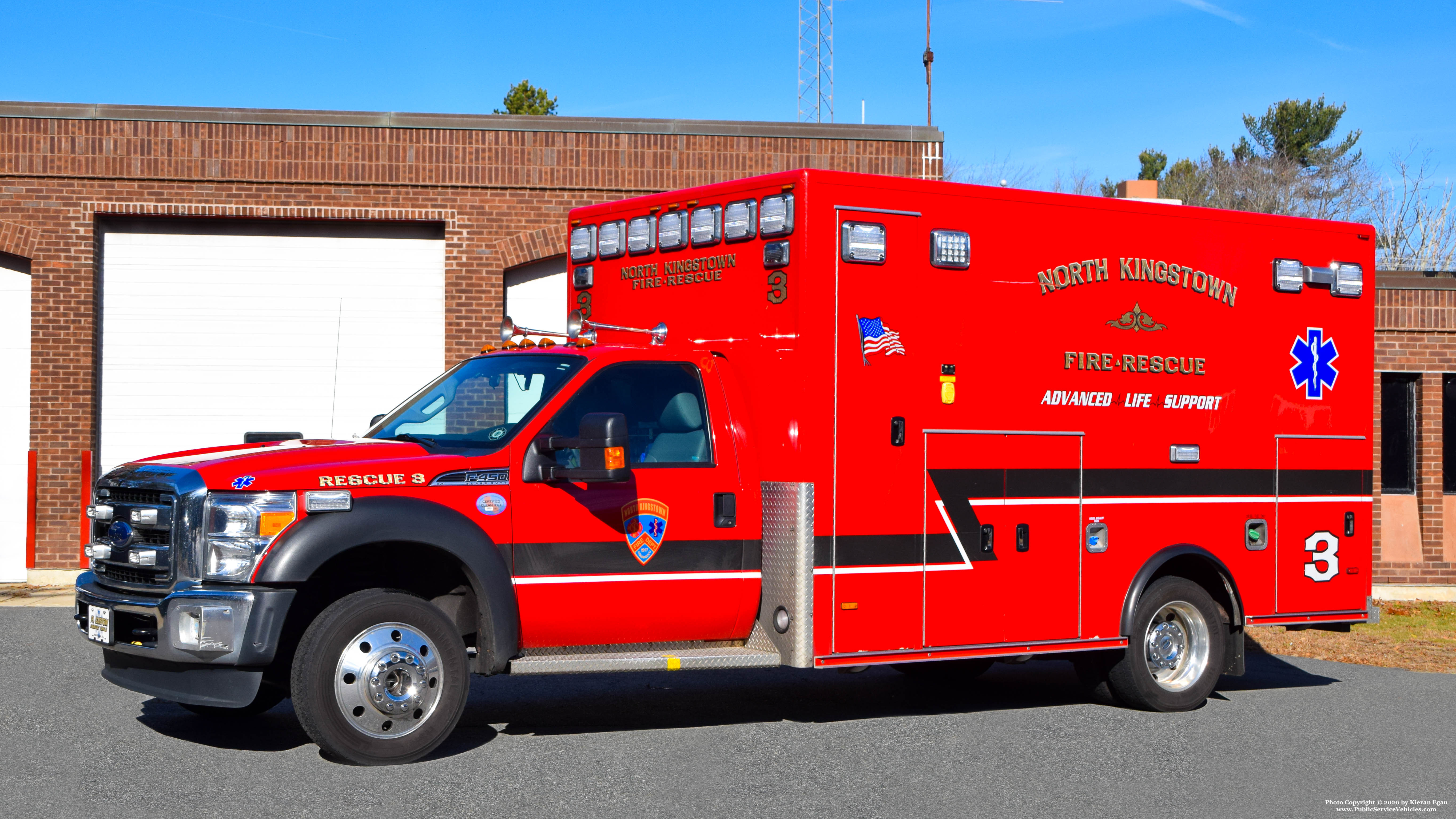 A photo  of North Kingstown Fire
            Rescue 3, a 2016 Ford F-450 4x4             taken by Kieran Egan