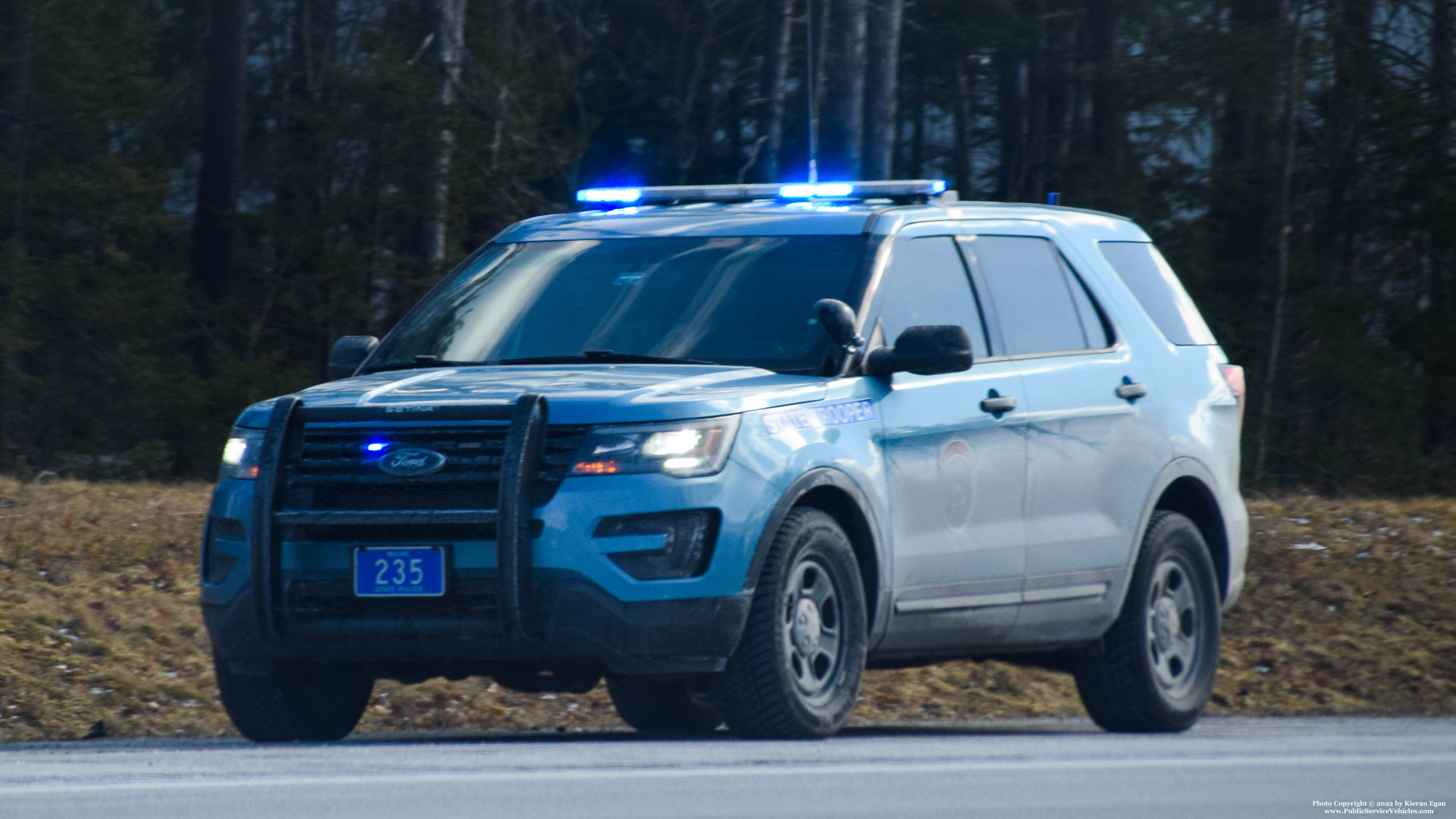 A photo  of Maine State Police
            Cruiser 235, a 2016-2019 Ford Police Interceptor Utility             taken by Kieran Egan