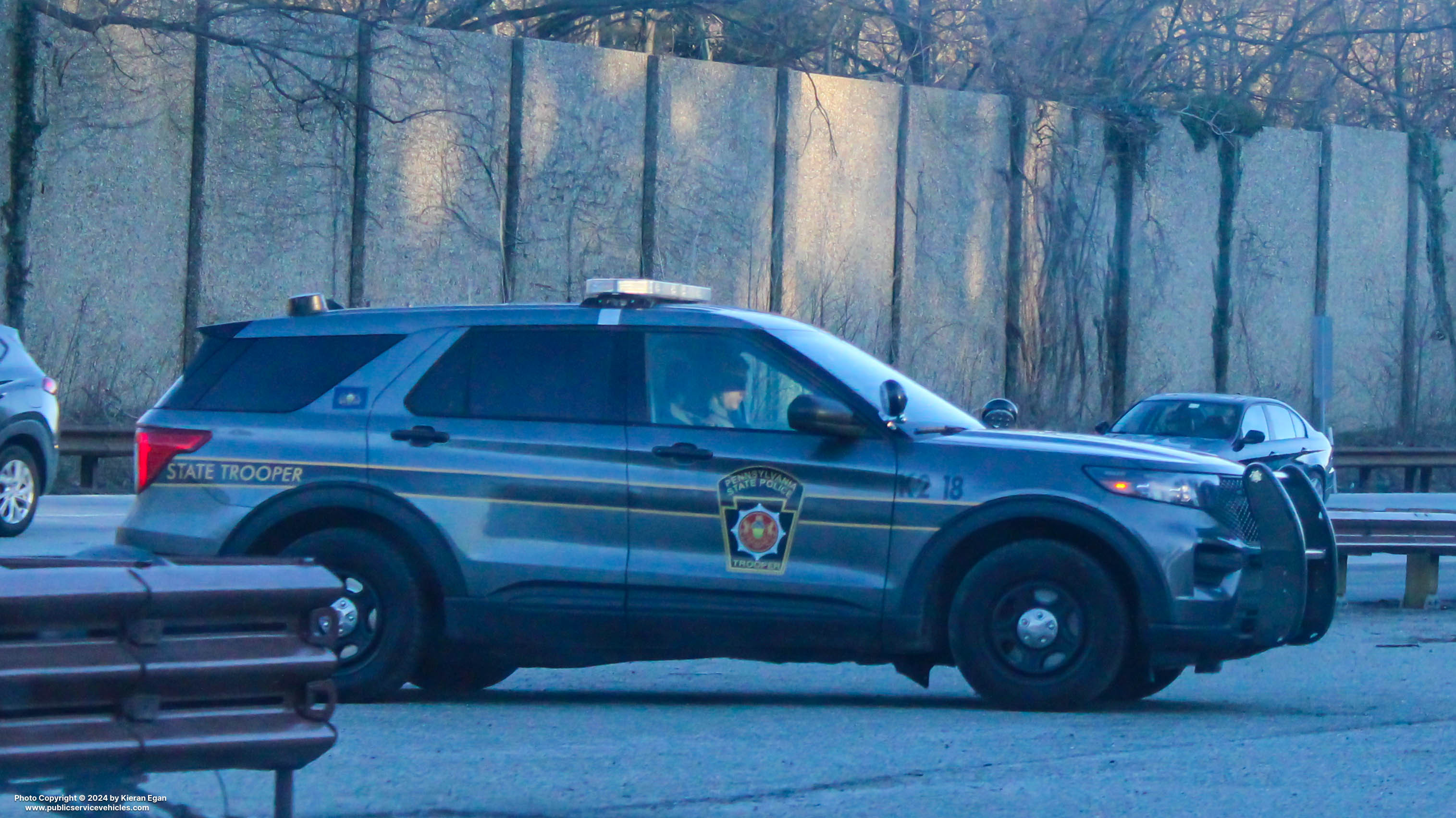 A photo  of Pennsylvania State Police
            Cruiser K2 18, a 2020-2021 Ford Police Interceptor Utility             taken by Kieran Egan