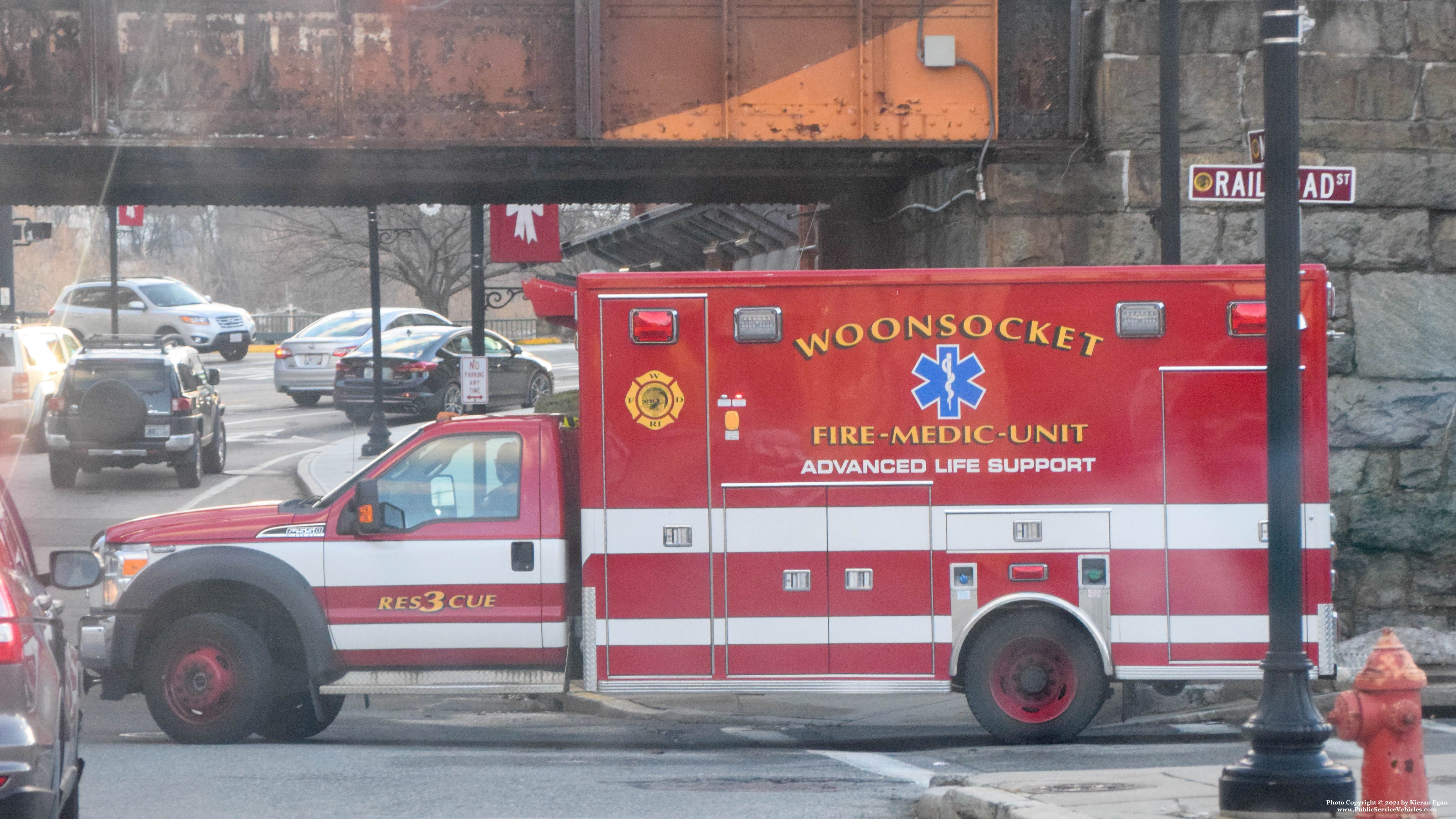 A photo  of Woonsocket Fire
            Rescue 3, a 2014 Ford F-550             taken by Kieran Egan