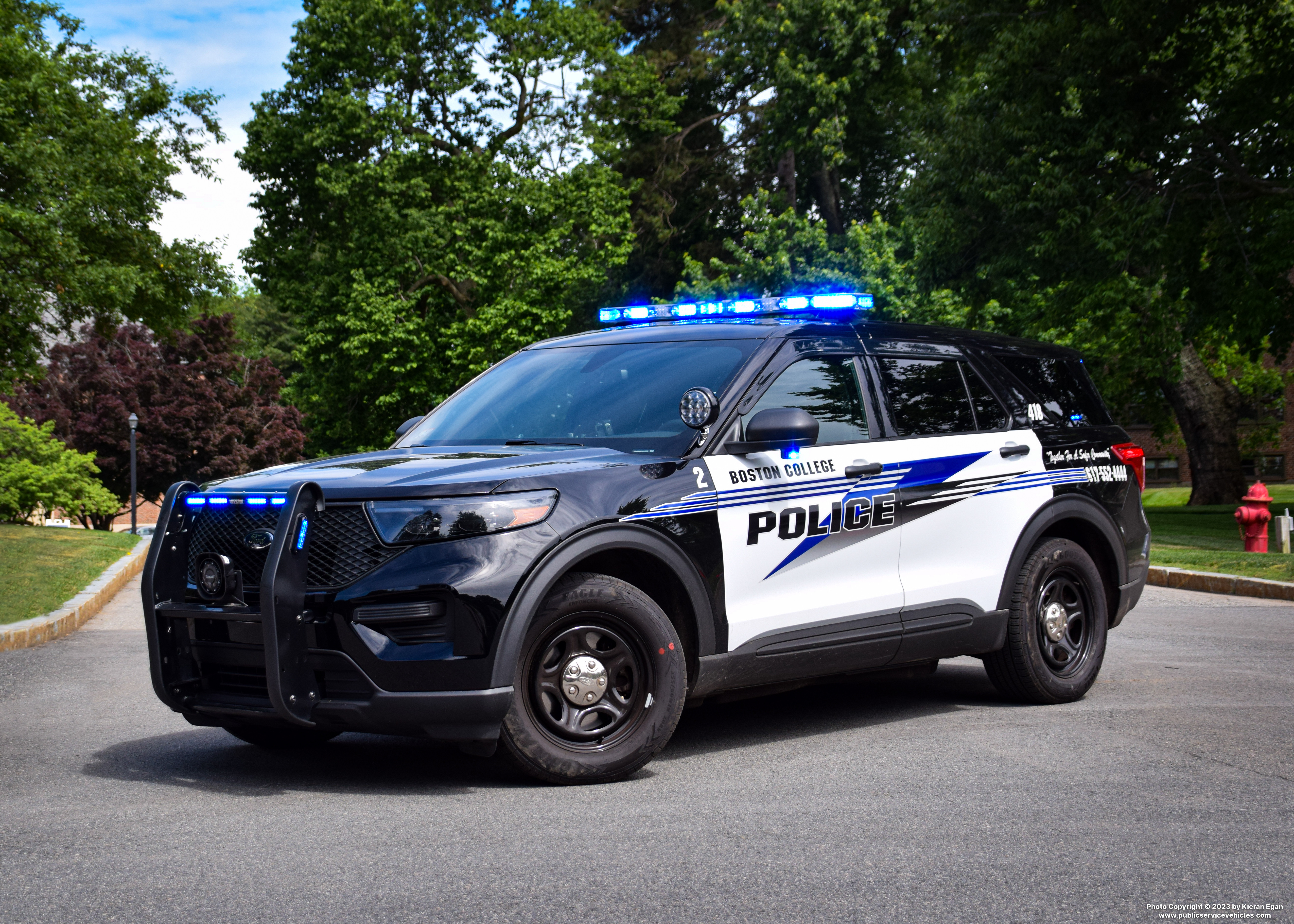 A photo  of Boston College Police
            Cruiser 418, a 2021 Ford Police Interceptor Utility             taken by Kieran Egan