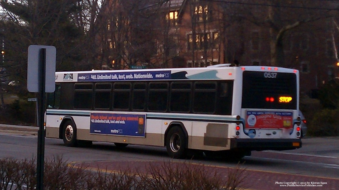 A photo  of Rhode Island Public Transit Authority
            Bus 0537, a 2005 Gillig Low Floor             taken by Kieran Egan