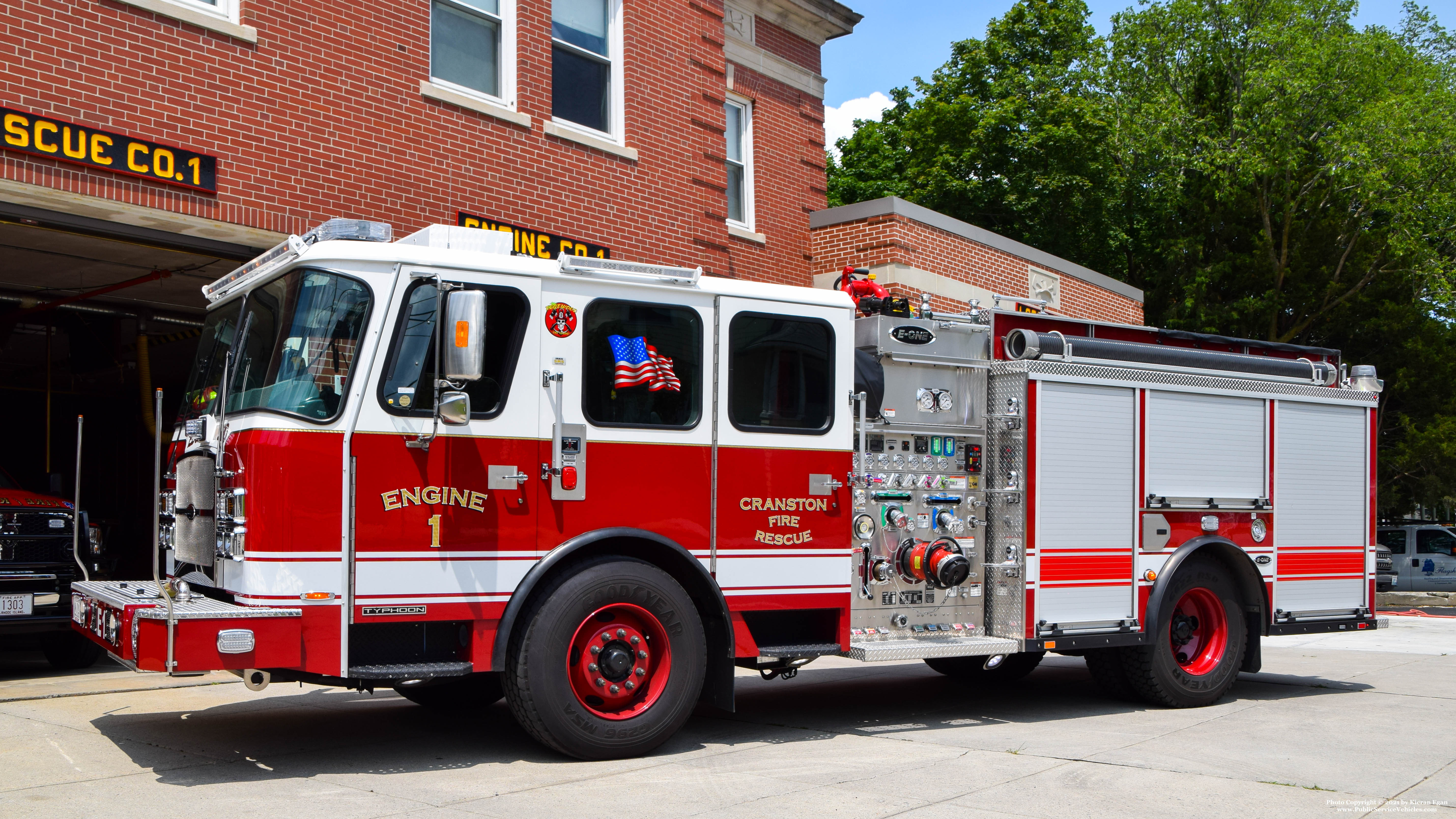 A photo  of Cranston Fire
            Engine 1, a 2019 E-One Typhoon             taken by Kieran Egan