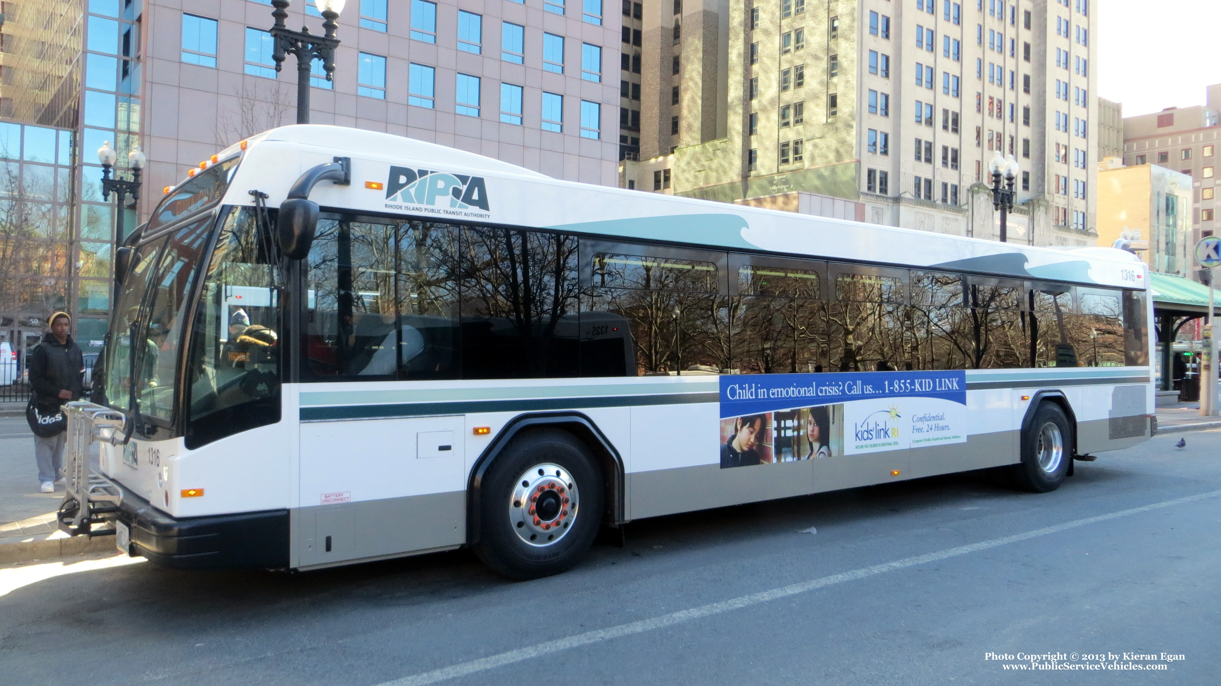 A photo  of Rhode Island Public Transit Authority
            Bus 1316, a 2013 Gillig BRT             taken by Kieran Egan