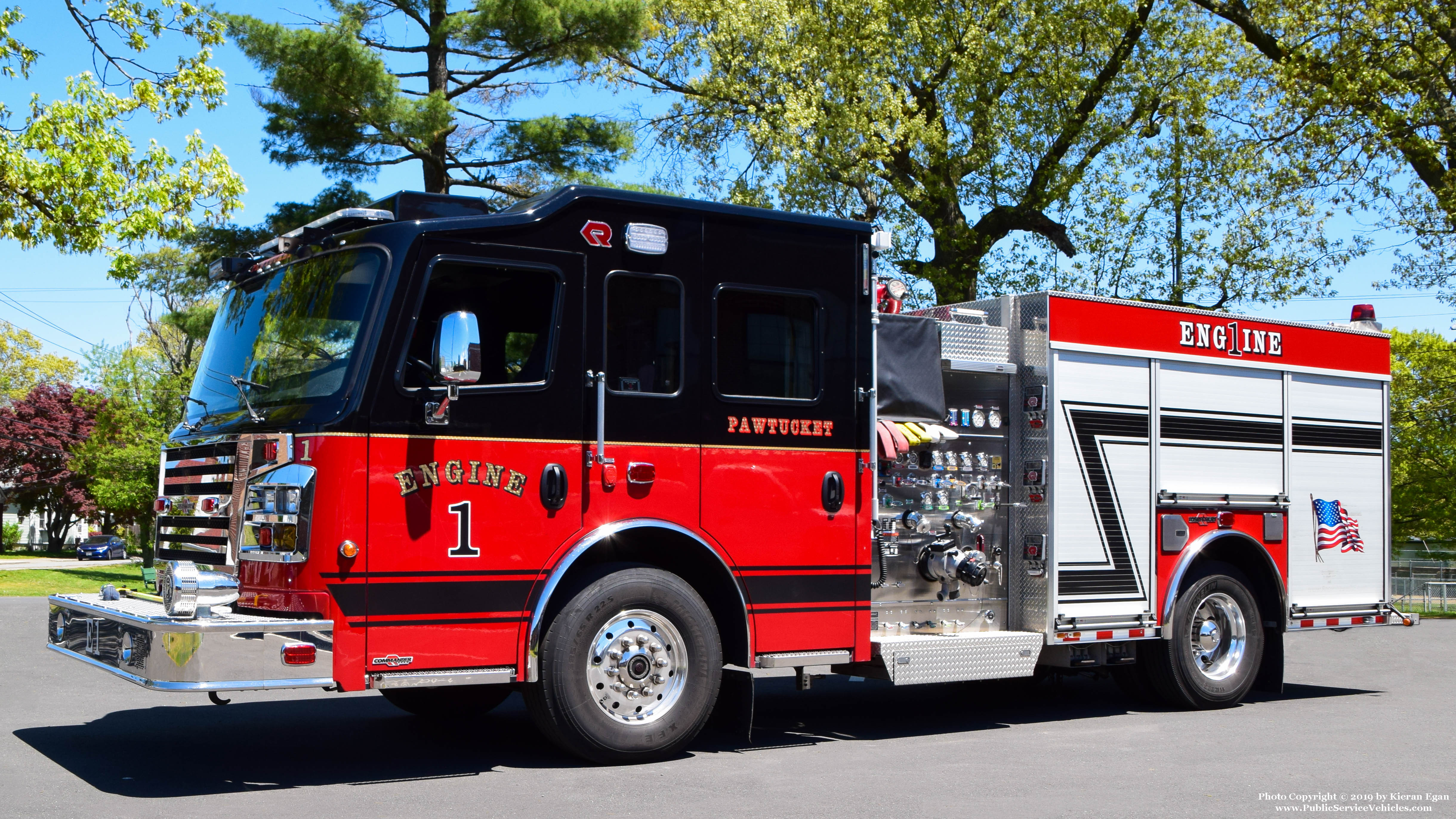 A photo  of Pawtucket Fire
            Engine 1, a 2014 Rosenbauer Commander             taken by Kieran Egan
