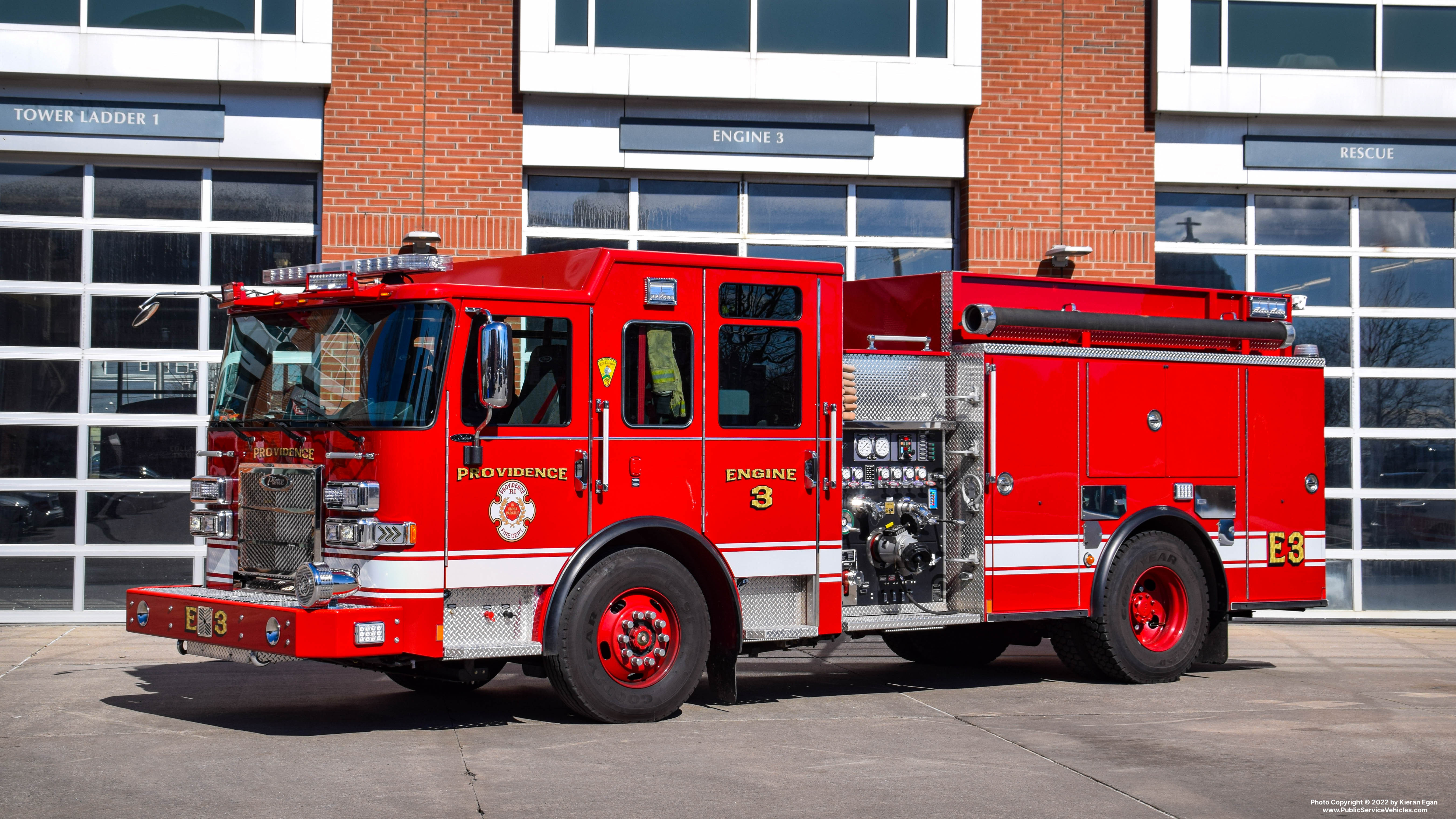 A photo  of Providence Fire
            Engine 3, a 2021 Pierce Saber             taken by Kieran Egan