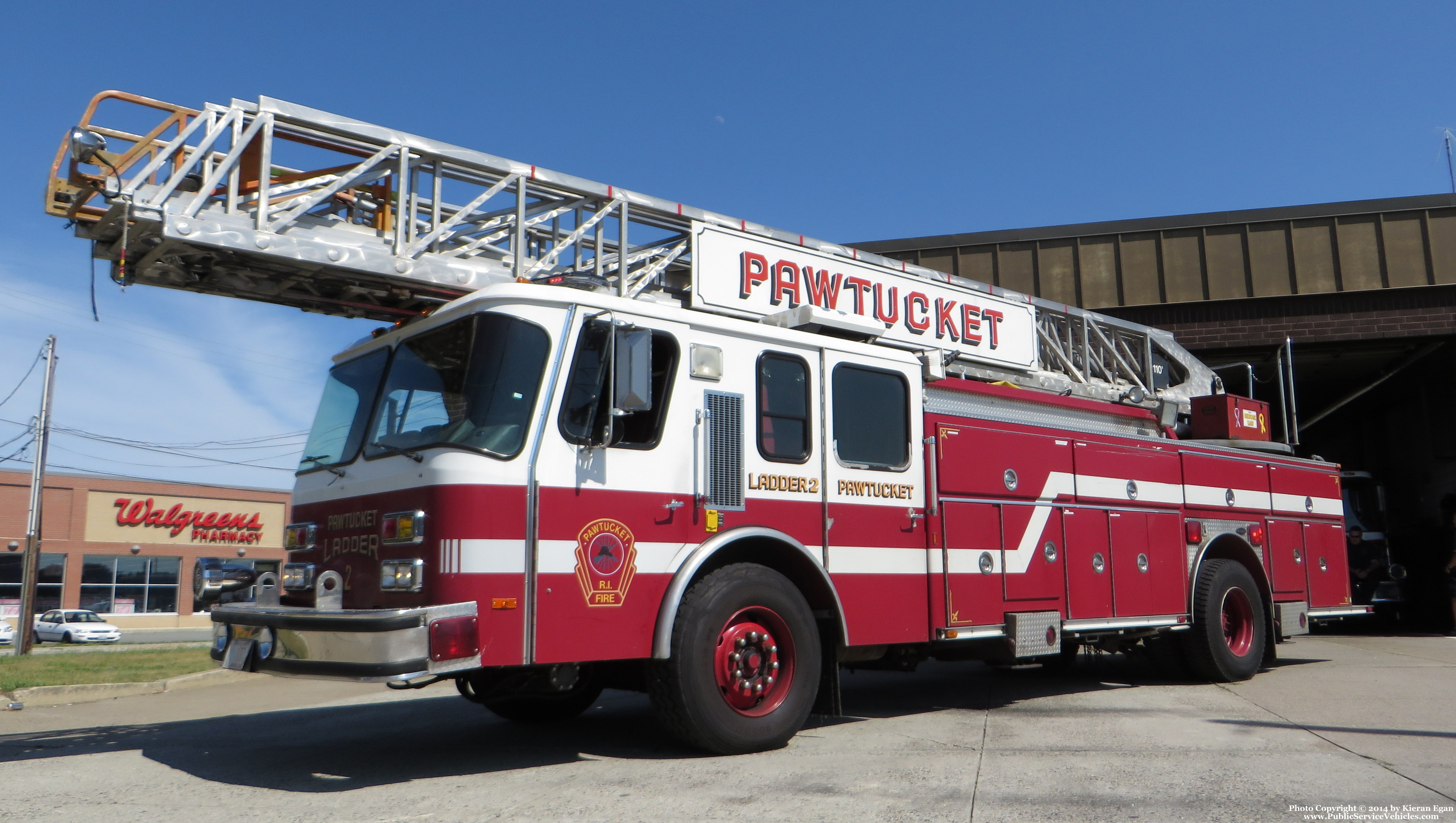 A photo  of Pawtucket Fire
            Ladder 2, a 1995 E-One             taken by Kieran Egan