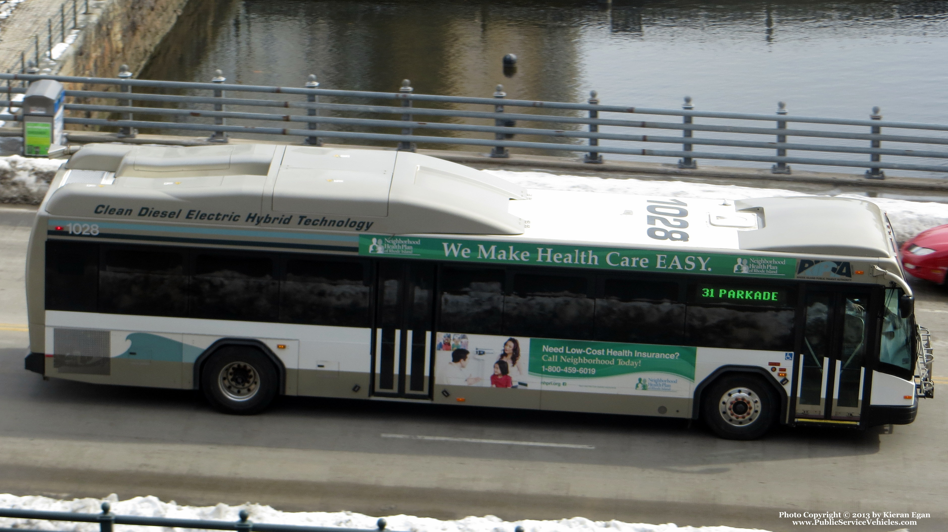 A photo  of Rhode Island Public Transit Authority
            Bus 1028, a 2010 Gillig BRT HEV             taken by Kieran Egan