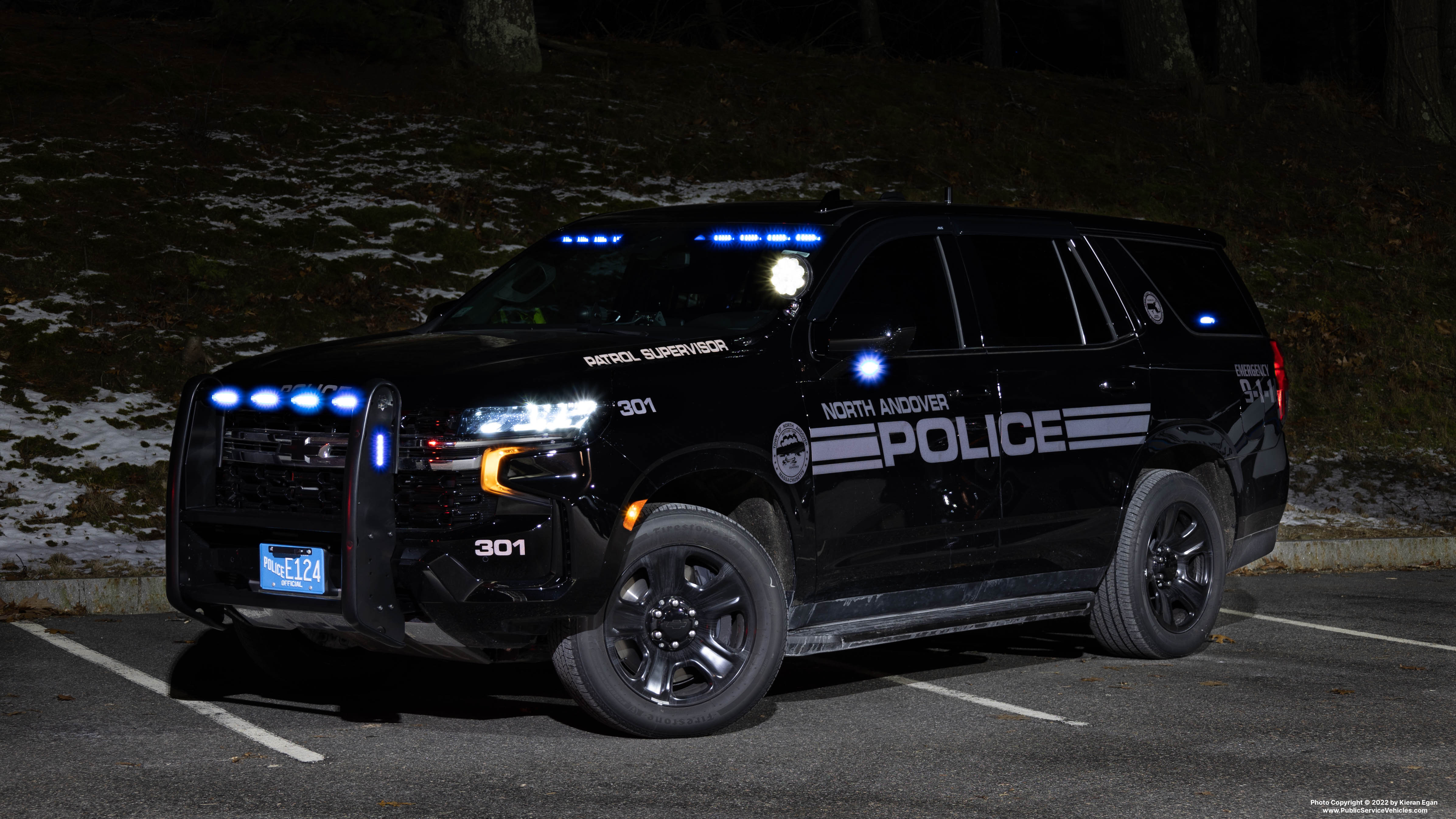 A photo  of North Andover Police
            Cruiser 301, a 2022 Chevrolet Tahoe             taken by Kieran Egan