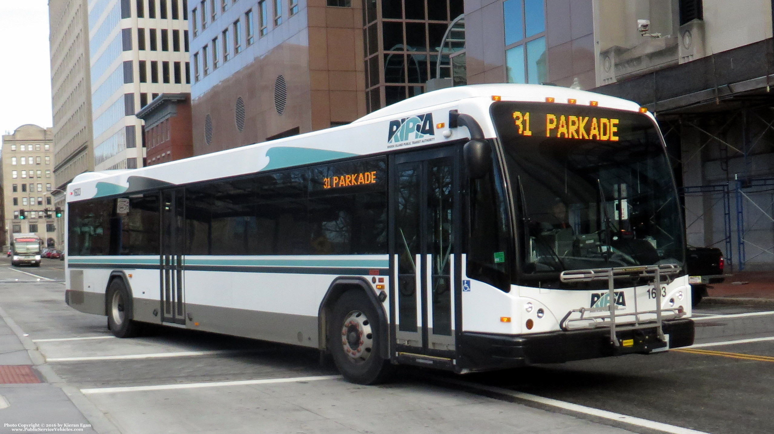 A photo  of Rhode Island Public Transit Authority
            Bus 1603, a 2016 Gillig BRT             taken by Kieran Egan