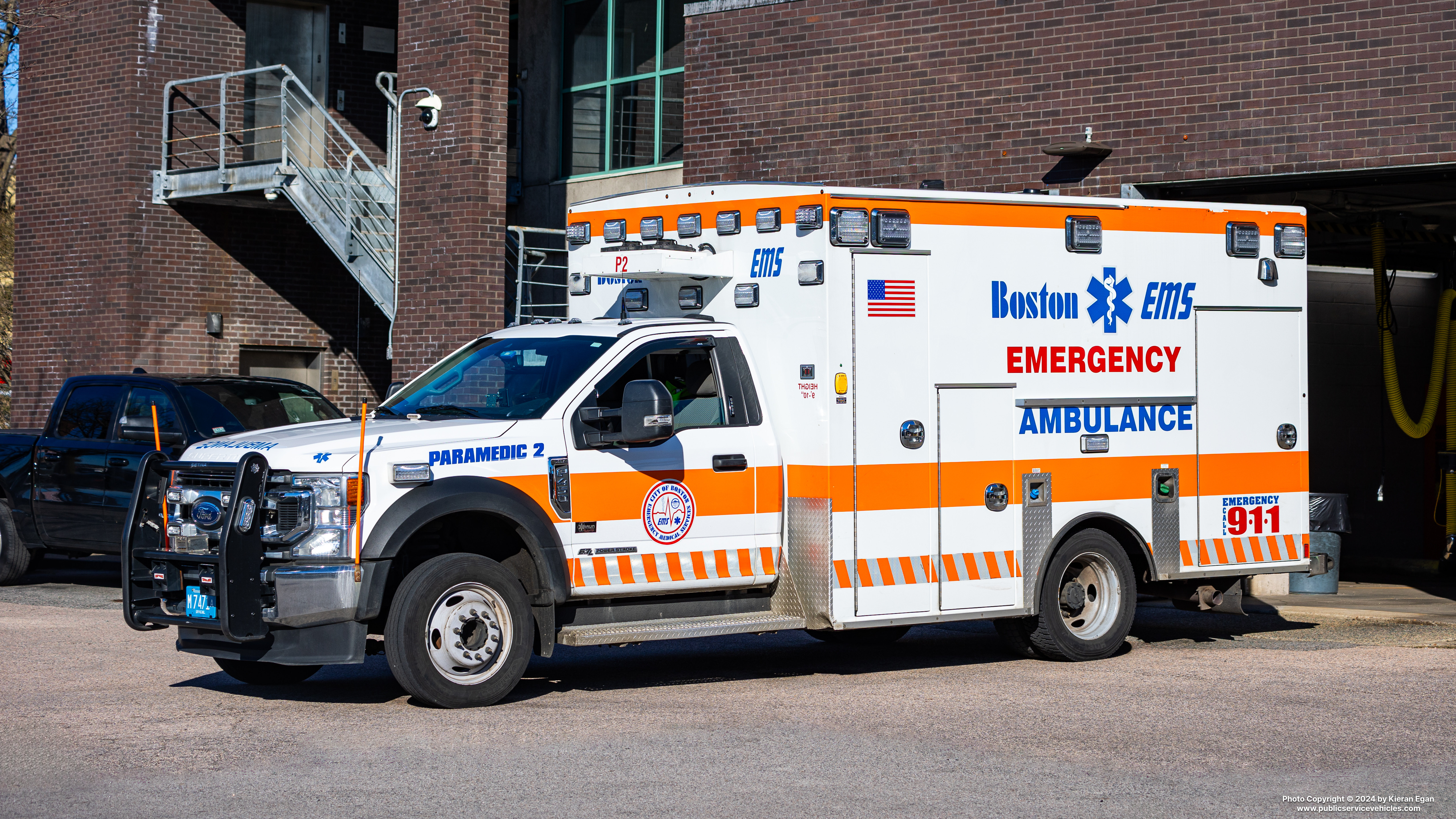 A photo  of Boston EMS
            Paramedic 2, a 2021 Ford F-450/Braun             taken by Kieran Egan
